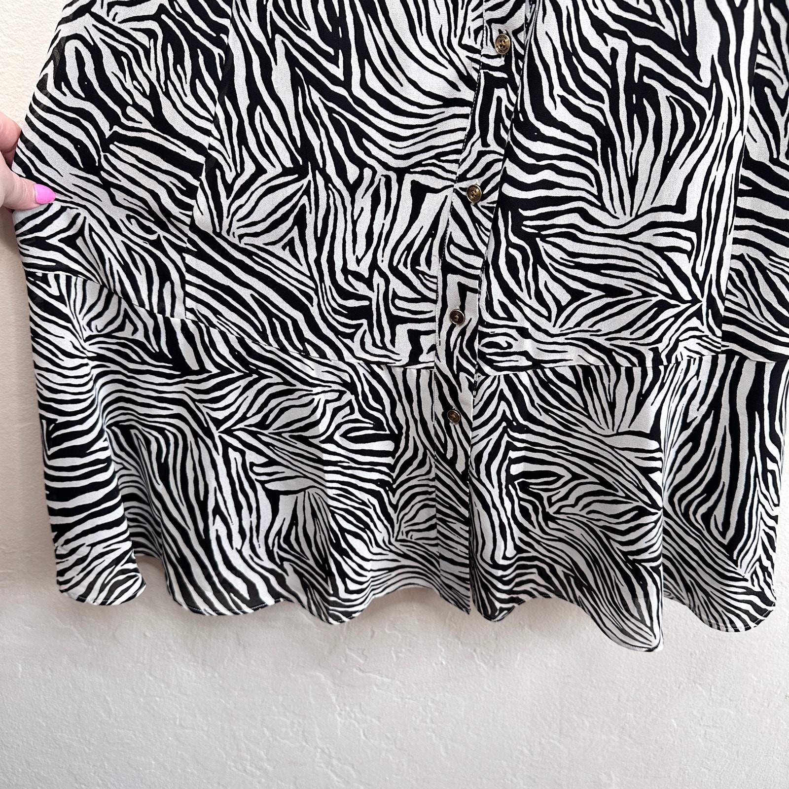 NWT Michael Kors Zebra Print Georgette Belted Puff Sleeve Midi Shirt Dress Med