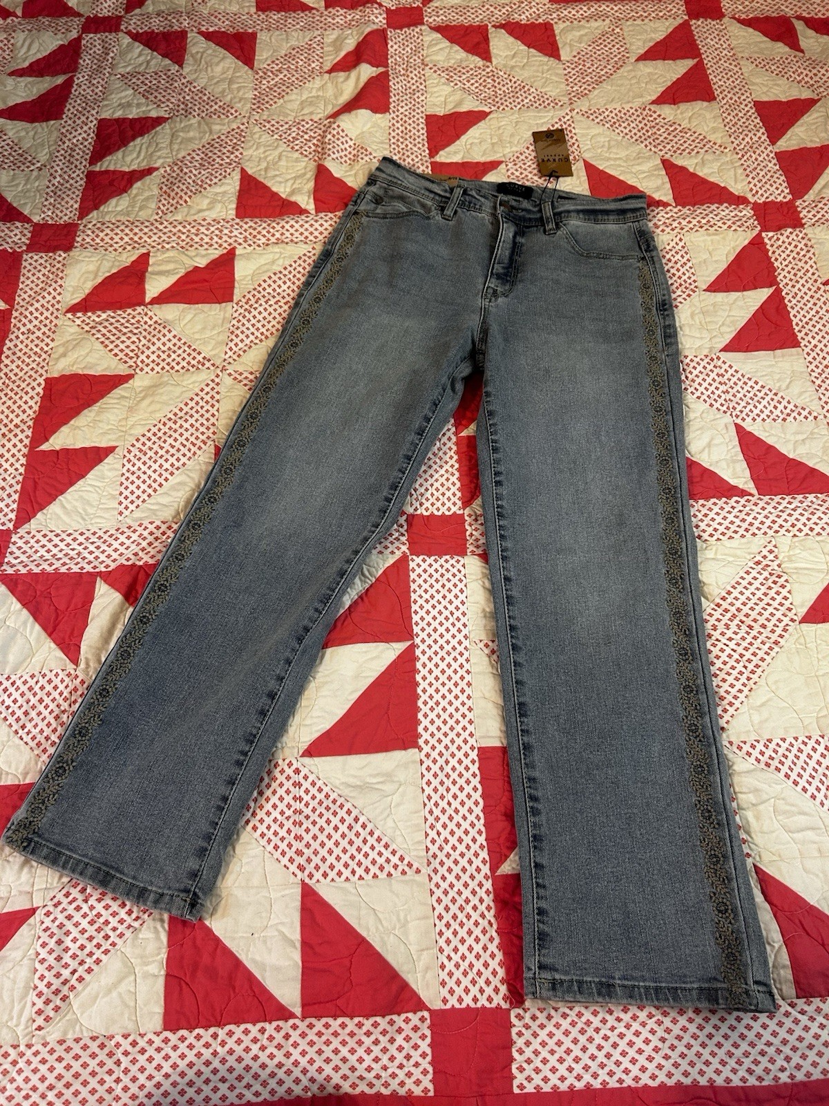 Cure Apparel Women’s High-Rise Straight Blue Denim Jeans 5-Pocket Logo Zip