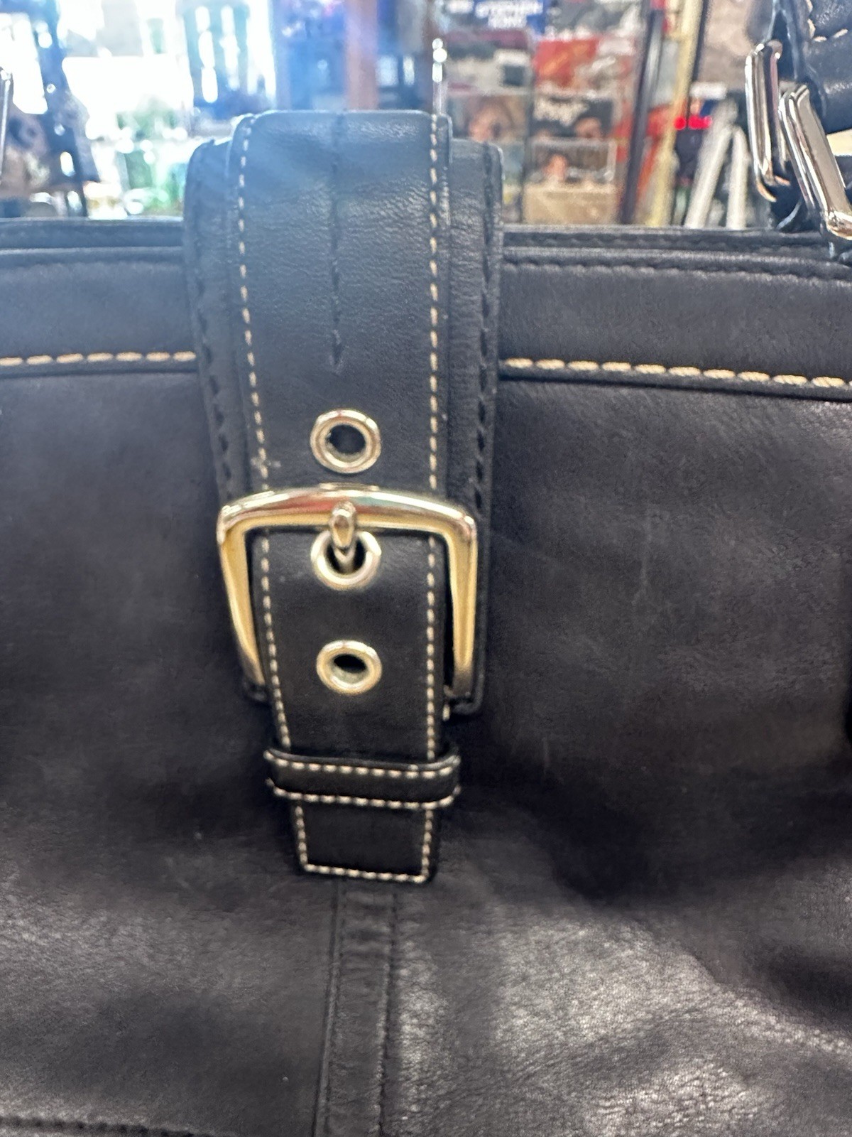Coach Shoulder Bag Hampton Carryall Black Leather Satchel F12602
