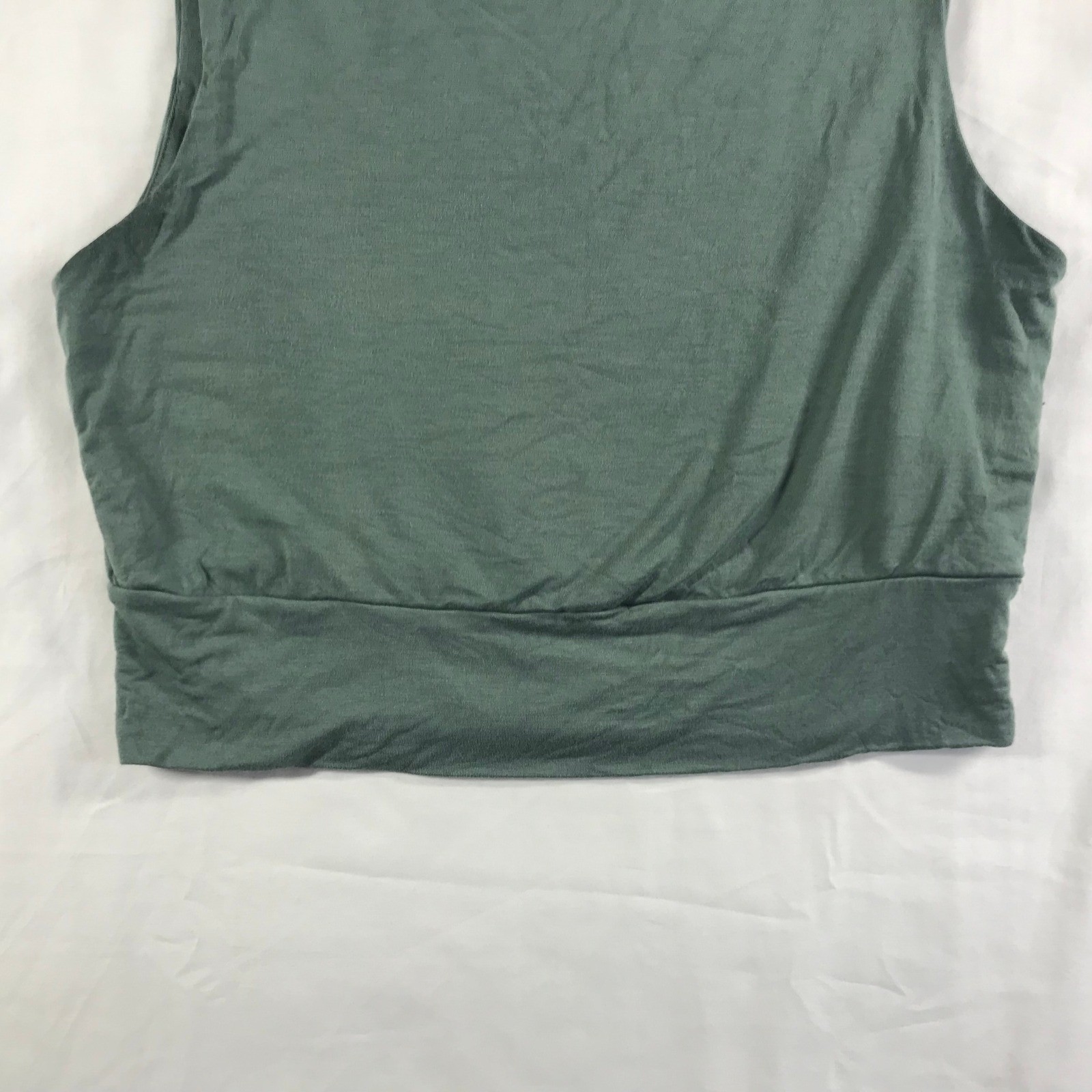 Sozy Sage Green Modal Blend Sleeveless Crop Top Boat Neck Banded Hem Large