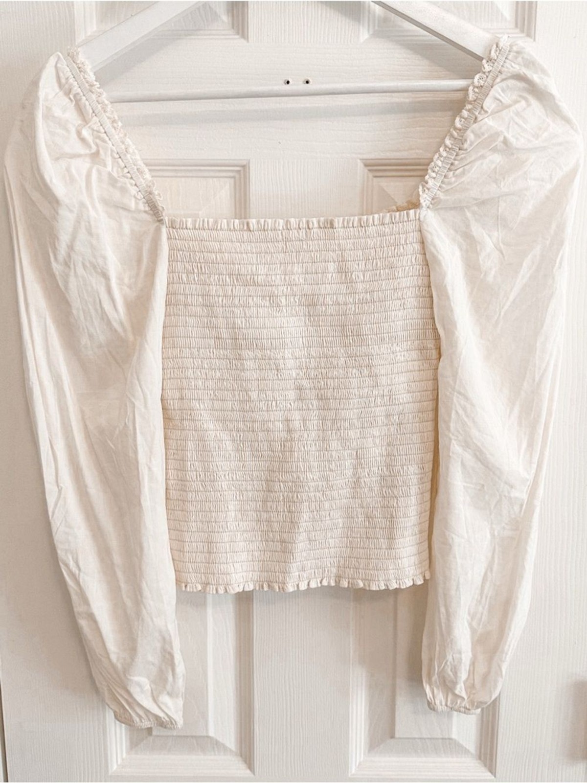 Reformation Isadora Top Cream Eyelet Tie-Front Peasant Blouse