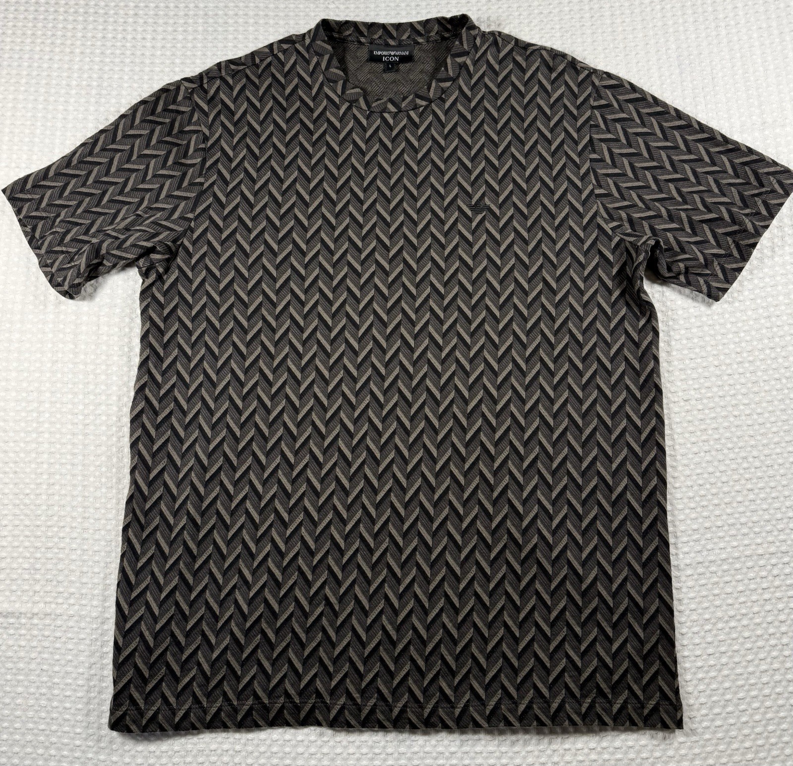 EMPORIO ARMANI Mens Black Textured Basketweave Knit T-Shirt Eagle Logo Large