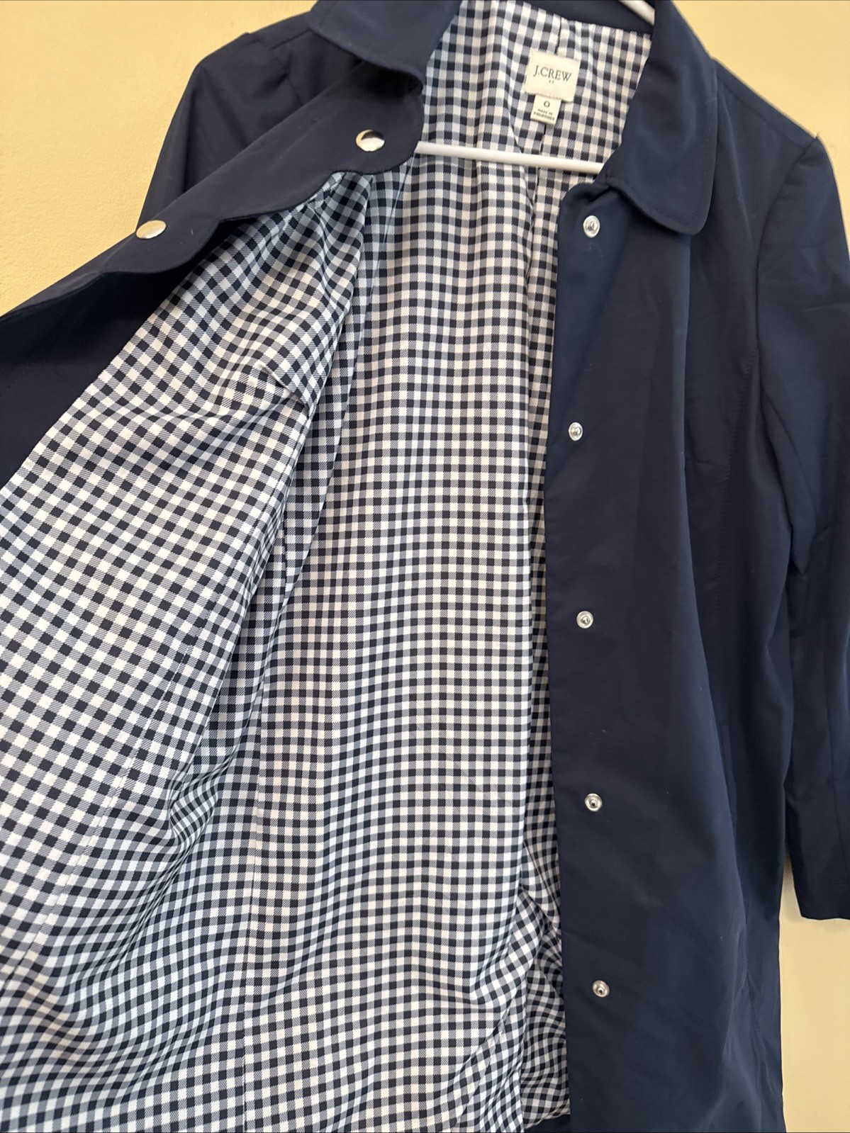 J Crew Women’s Jacket 0 Navy Blue Cotton Polyamide Scallop Trench