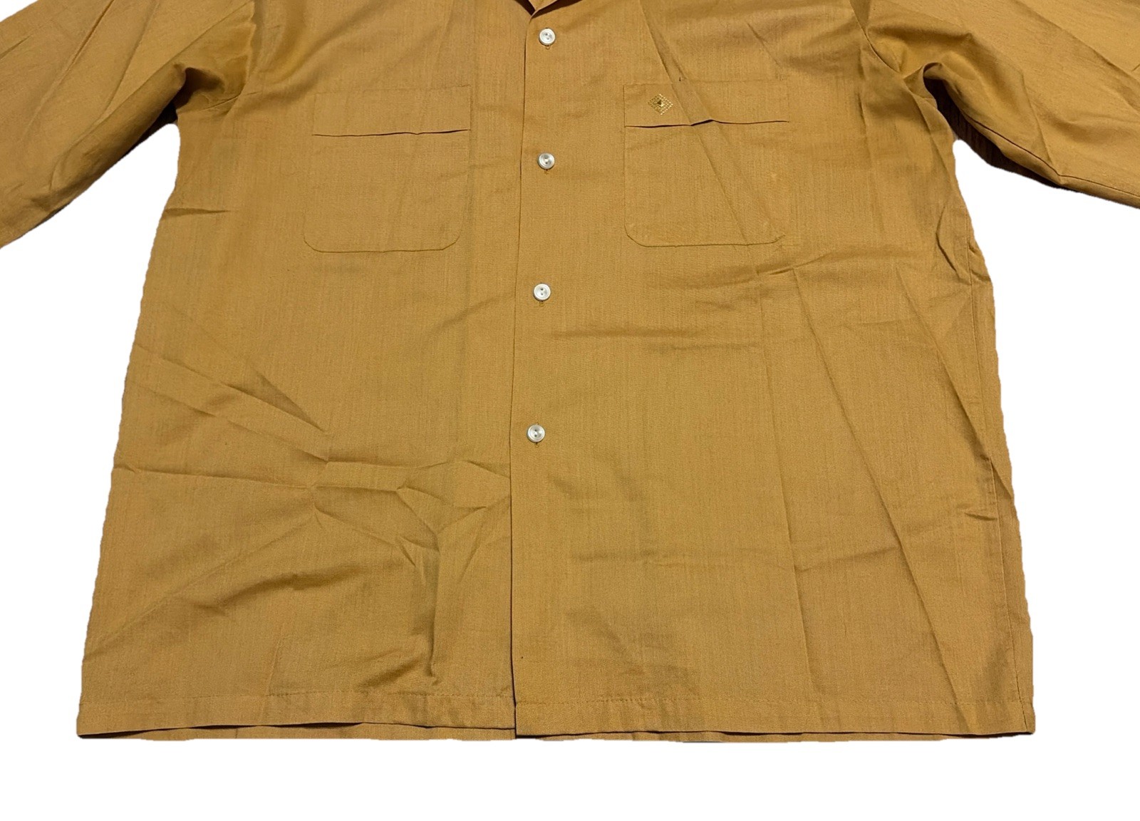 Vintage 60s National Button Up Shirt L Ever Press Gold Long Sleeve Dacron Cotton