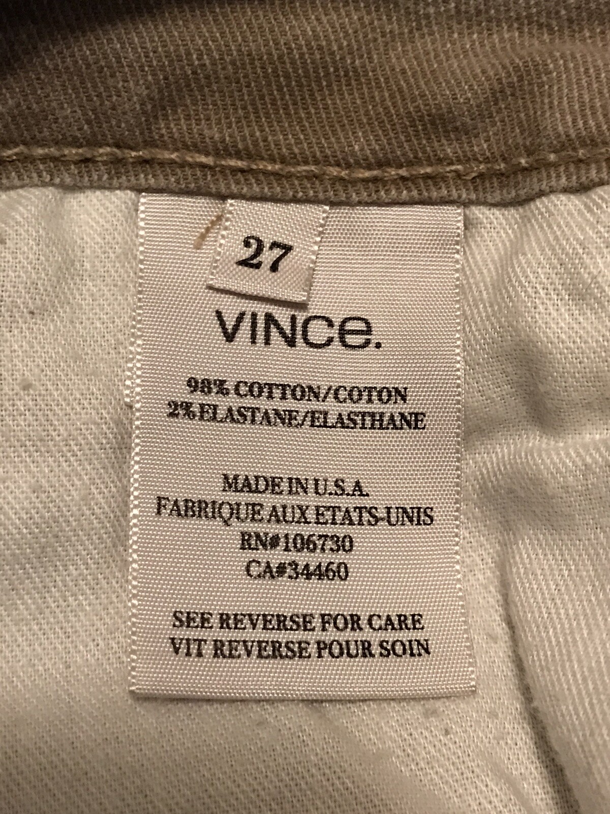 Size 27 Vince Crop Stretch 98% Cotton 2% Spandex Skinny Jeans DV081-2291