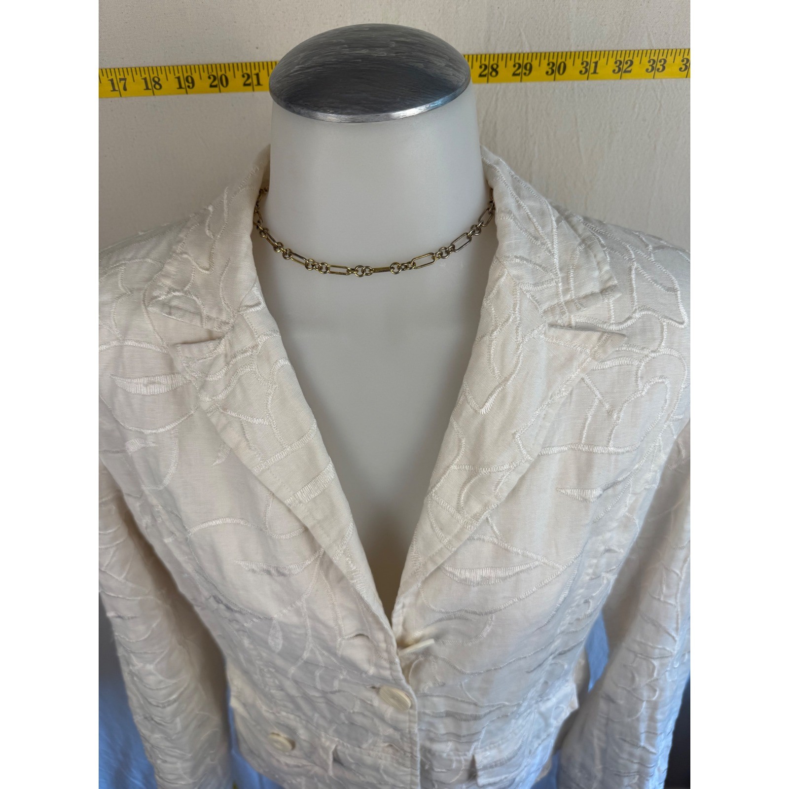 Sara Isabella Embroidered Women’s Medium White 100% Linen Blazer Preppy Coastal
