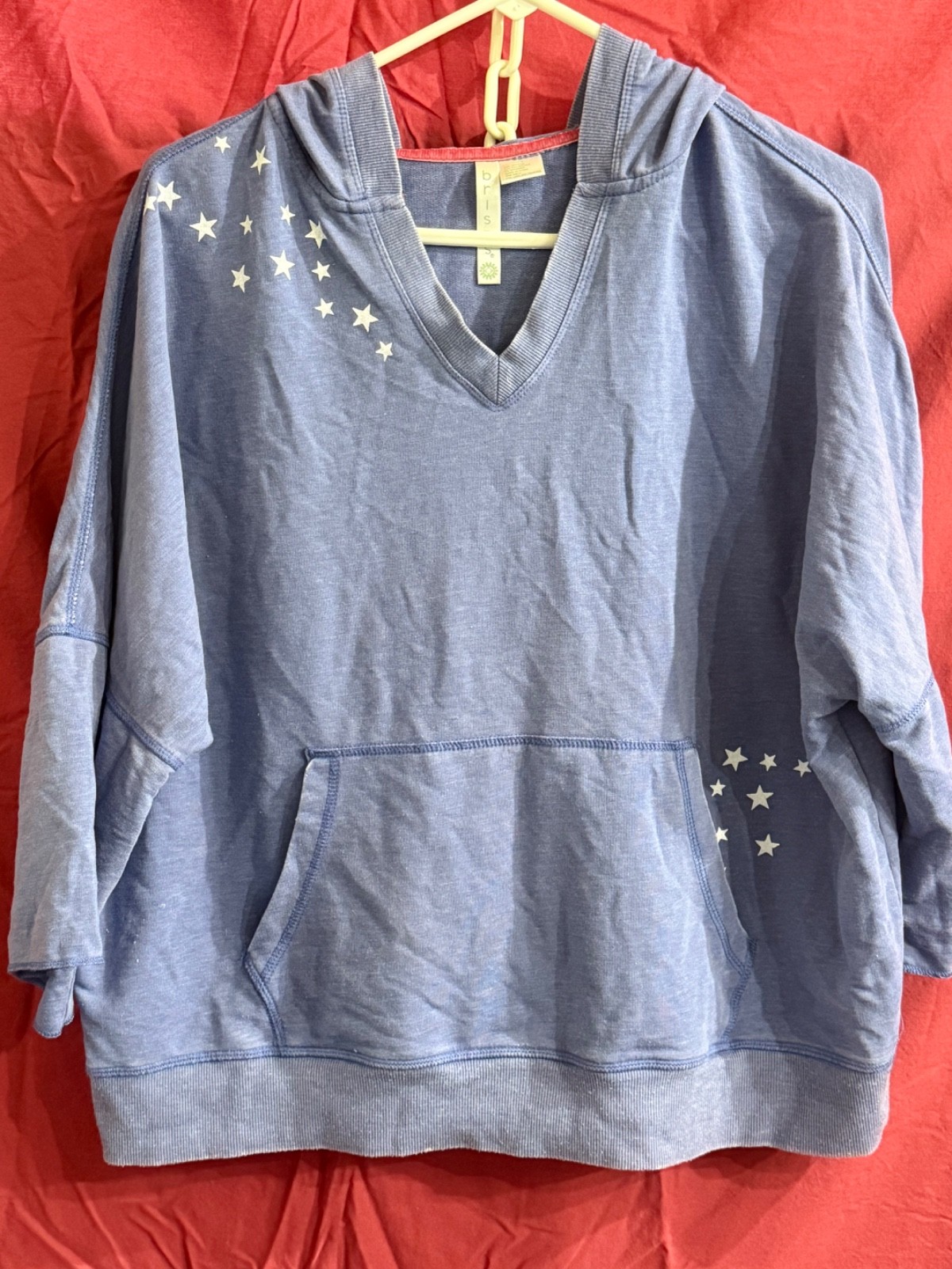 Brisas Ladies Size L Half Sleeved Hooded Sweatshirt Kangaroo Pocket Stars