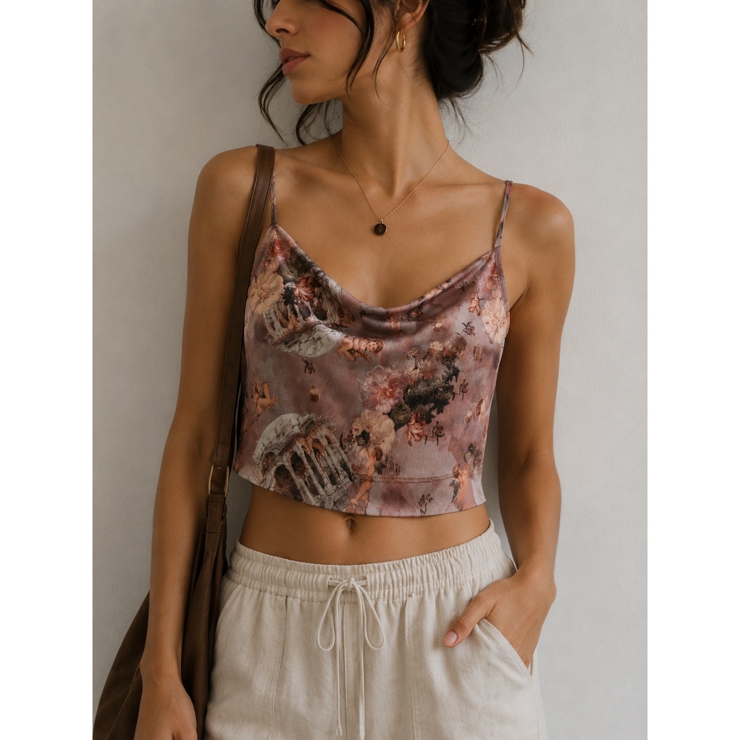SHEIN Angel Print Mesh Cowl Neck Crop Top Small Coquette Fairycore Y2K ✨