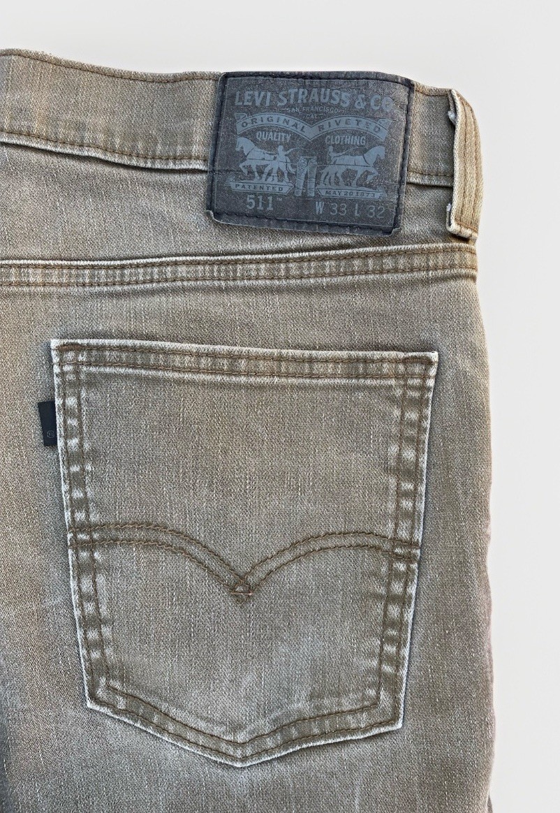 Levi’s 511 Slim Stretch Olive Khaki Jeans Mens Size 33×32 Black Tab