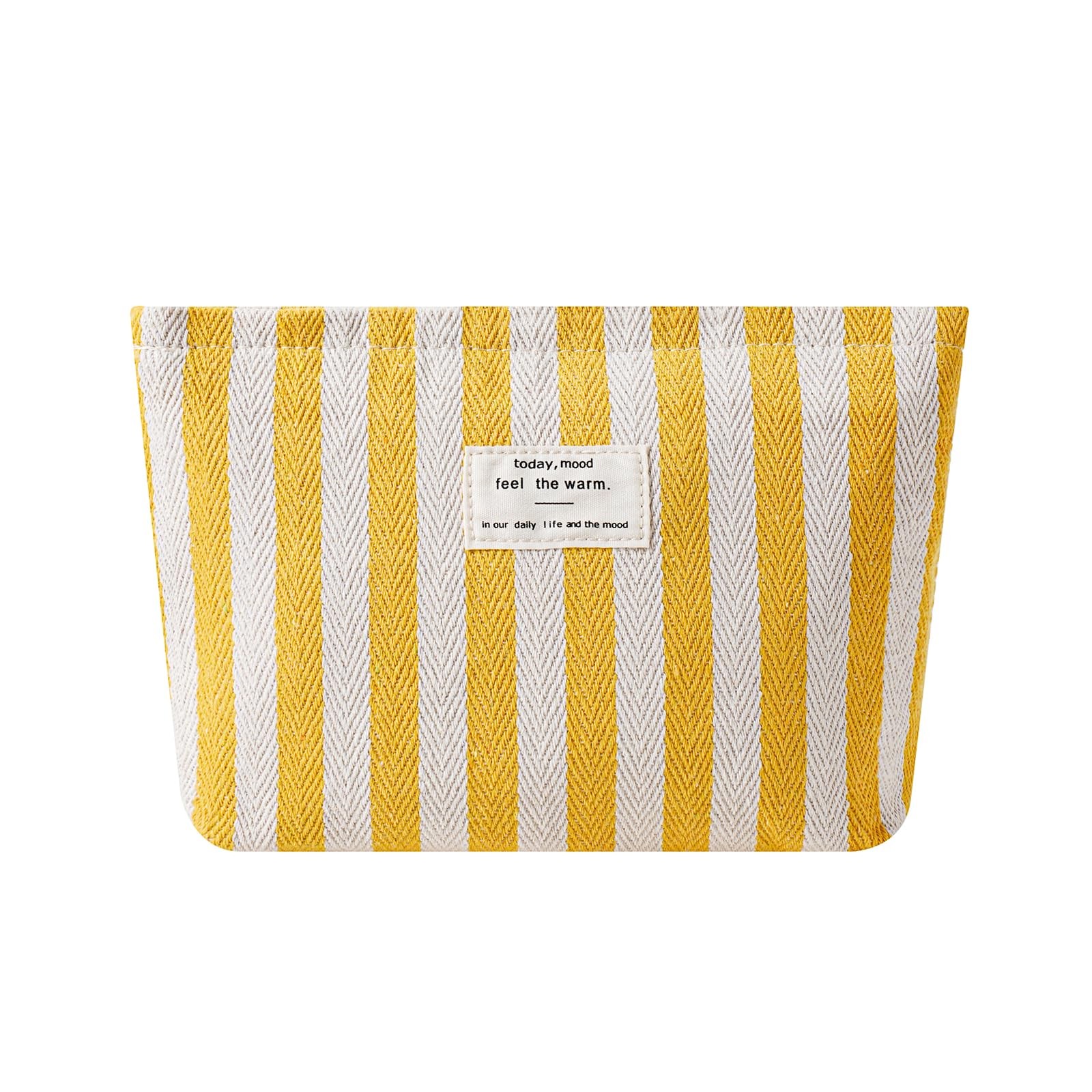 RSRSLEII Striped Canvas Makeup 9.8inches x6.3 inches x 2 inches, 03Yellow