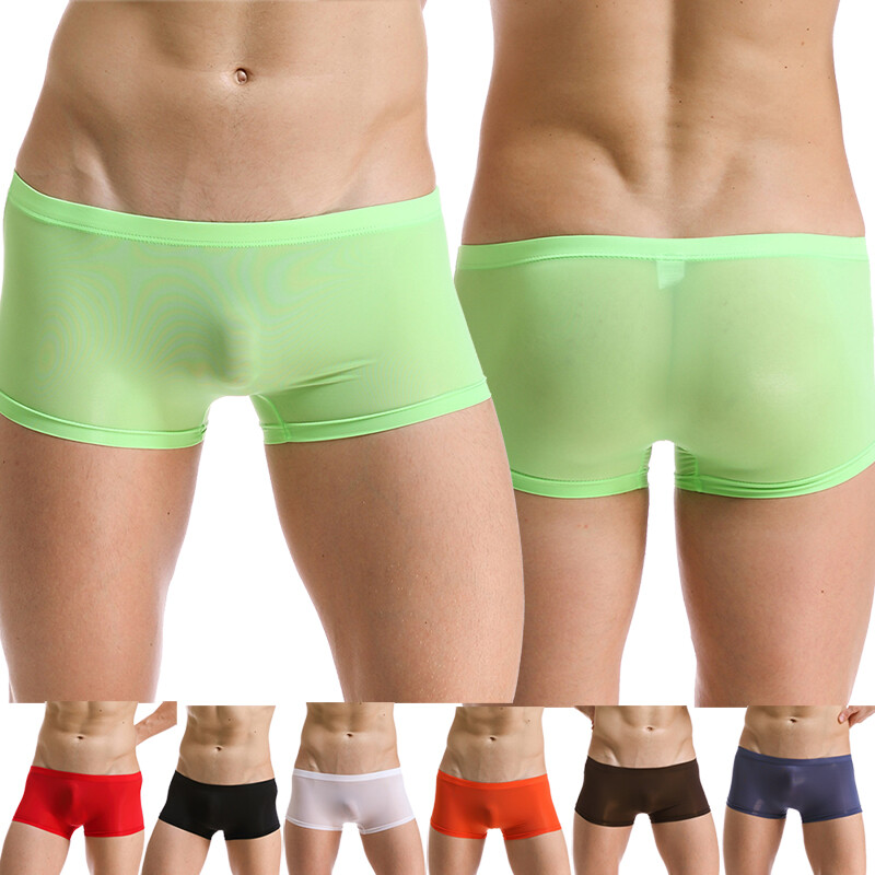 Sexy Men Ice Silk Seamless Boxer Briefs Pouch Underwear Shorts Trunks Underpants