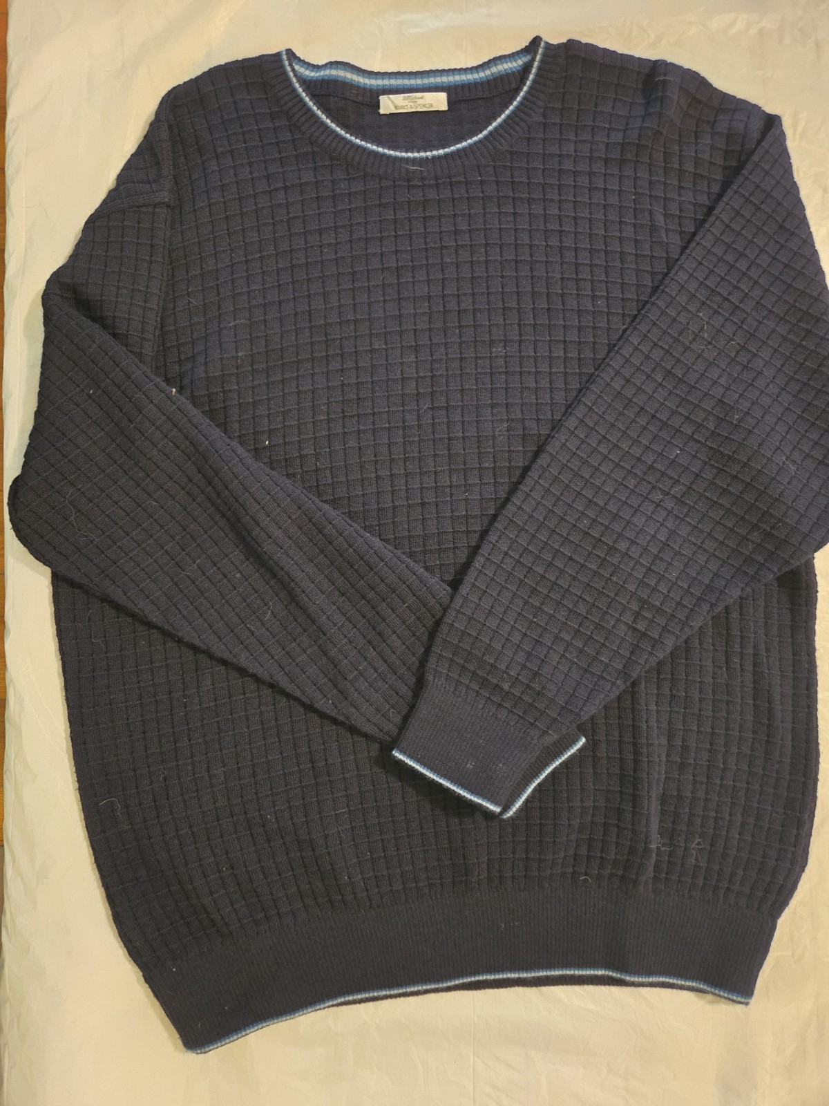 Marks & Spencer St Michael Men’s Navy Textured Crew Neck Sweater S L Made Italy