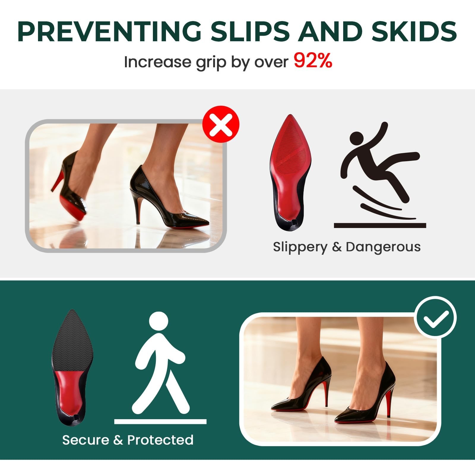 Non-Slip Shoe Sole Protector Grips – 6 Pcs Self-Adhesive Pads for Heels & Boots