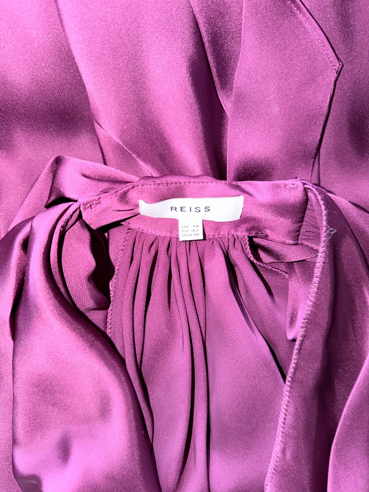 Reiss Laura Bow Detail Satin Sleeveless Cowl Neck Top In Berry Size 14 RRP £115