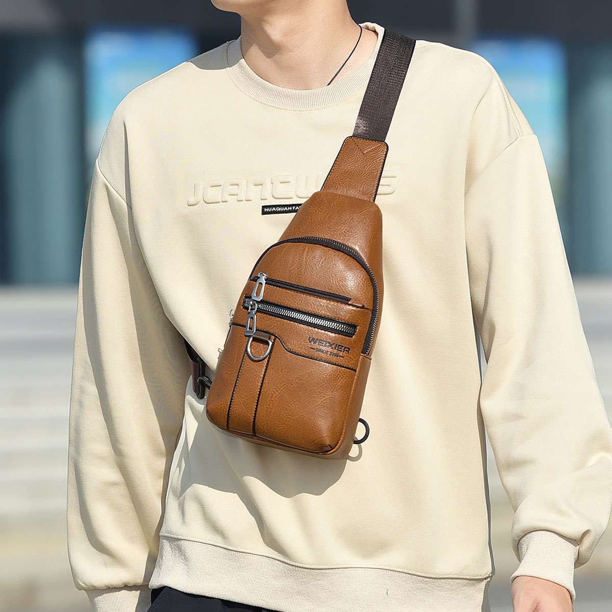 Men’s Leather Sling Backpack Shoulder Bag Travel Casual Crossbody Chest Pack US