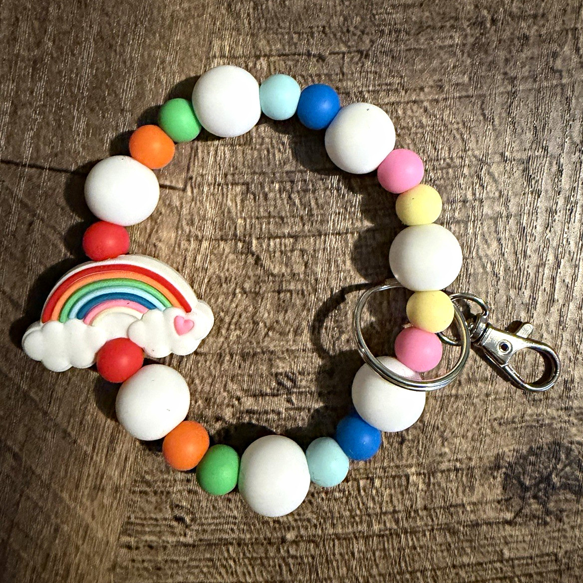 Beaded Rainbow Key Chain Wristlet Keychain w/ Lobster Clasp