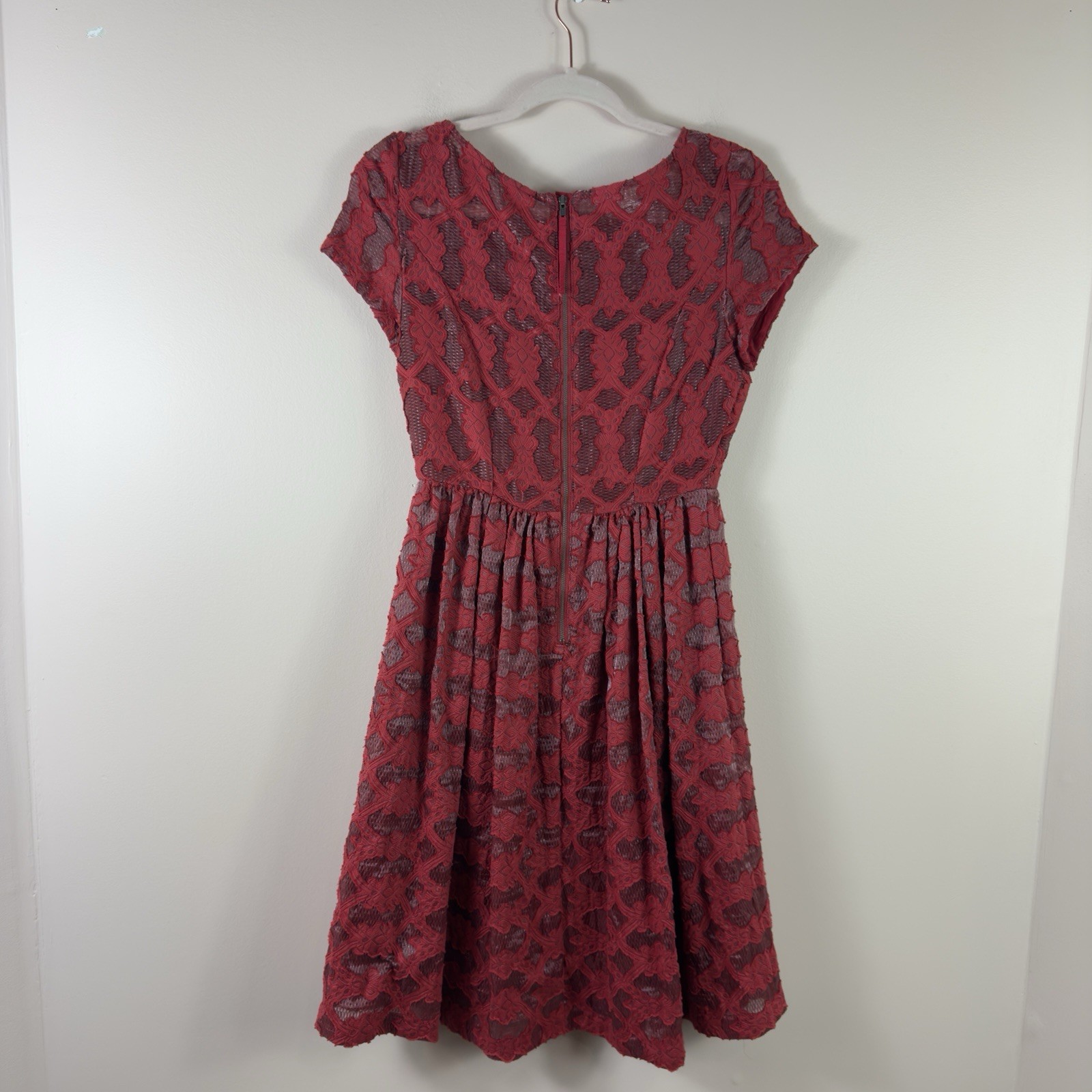 MOULINETTE SEOURS womens size 4 Rubied Red lace crochet fit and flare dress