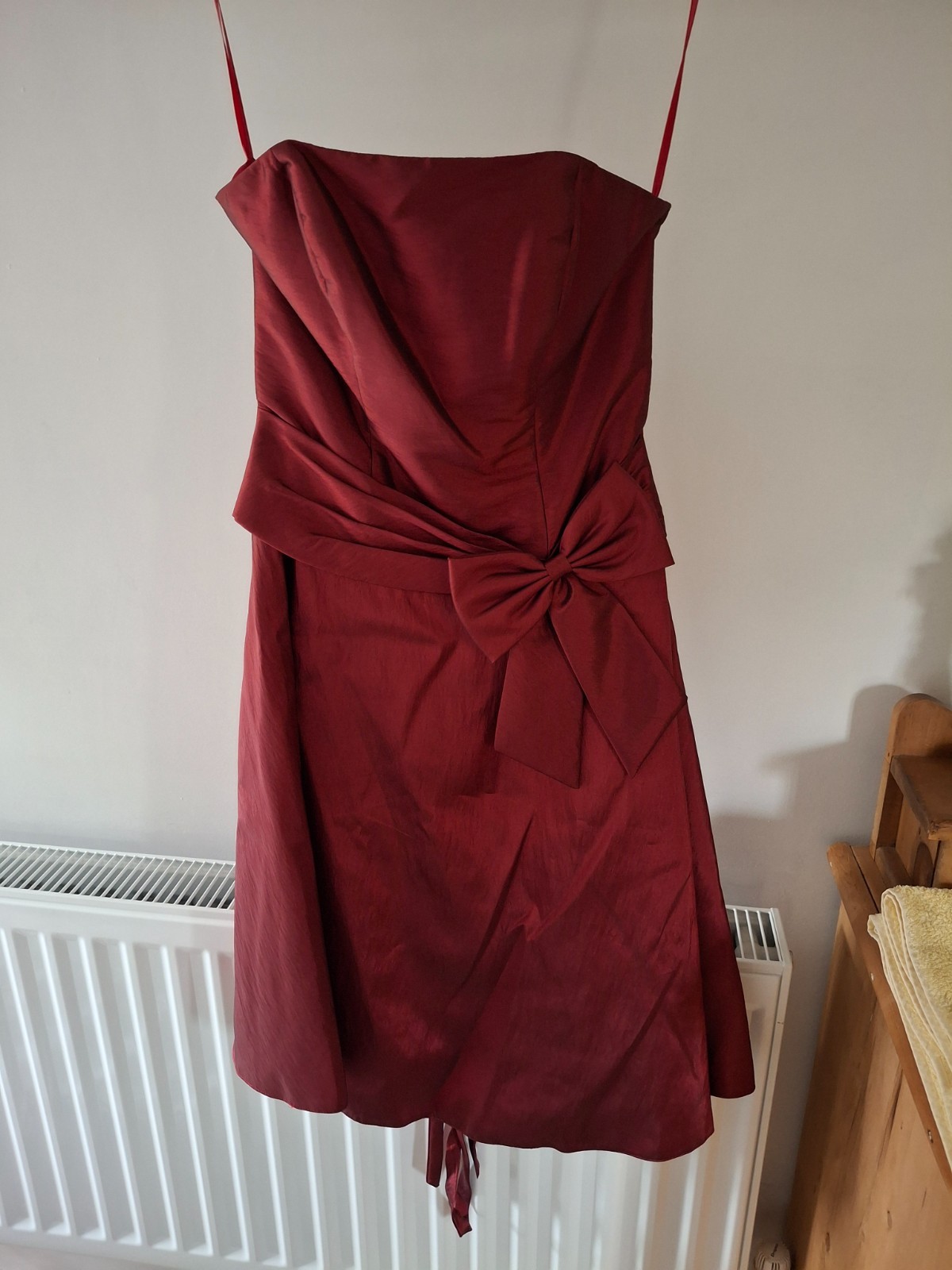 Red prom dress size 14 with lace up back ribbon and front bow