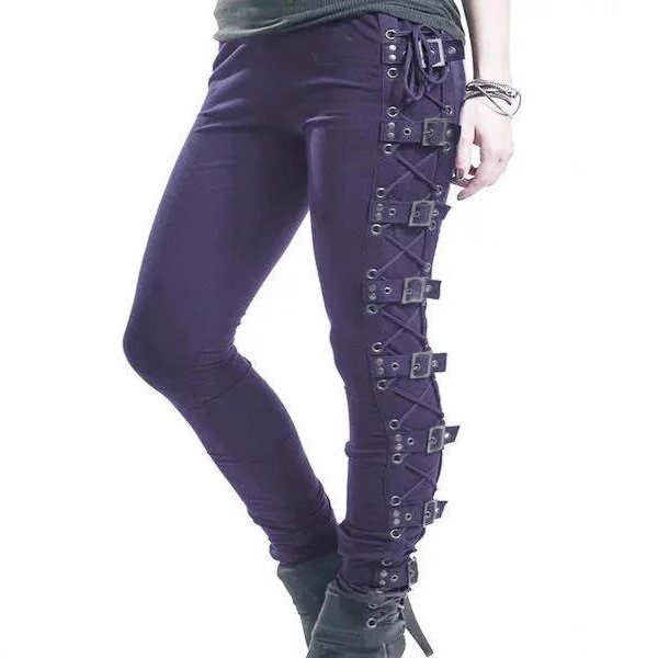 High-stretch punk-style women’s trousers with side lace-up details