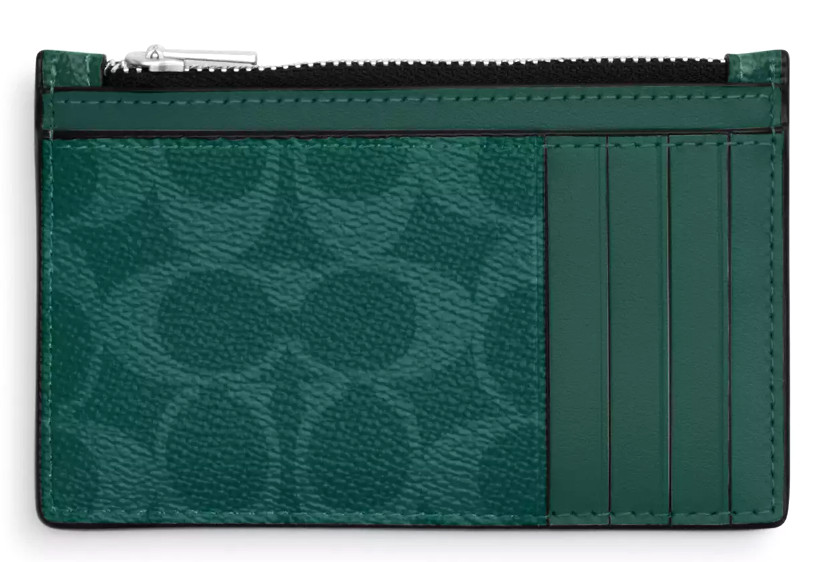 💚Coach Zip Card Case – CV764 Sea Green Signature Canvas & Calf Leather – NWT