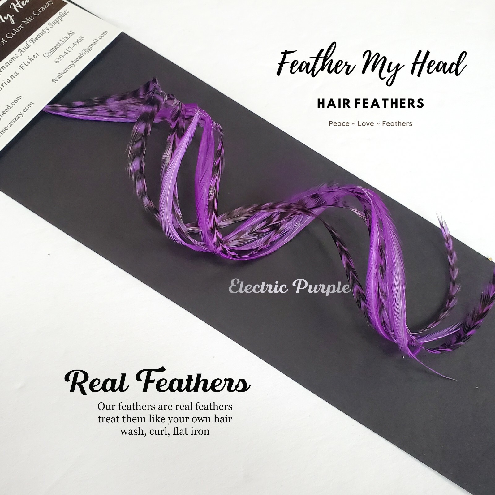 Feather Hair Extension Kit, (6) Long Hair Feathers – Electric Purple