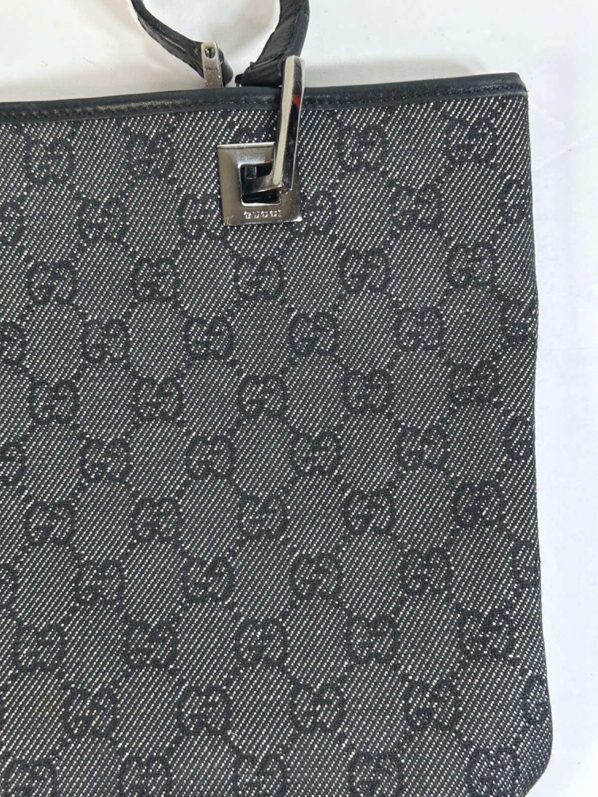 Authentic Gucci GG Black Leather Tote Bag Purse 10.25″ Wide 9.25″ High EUC