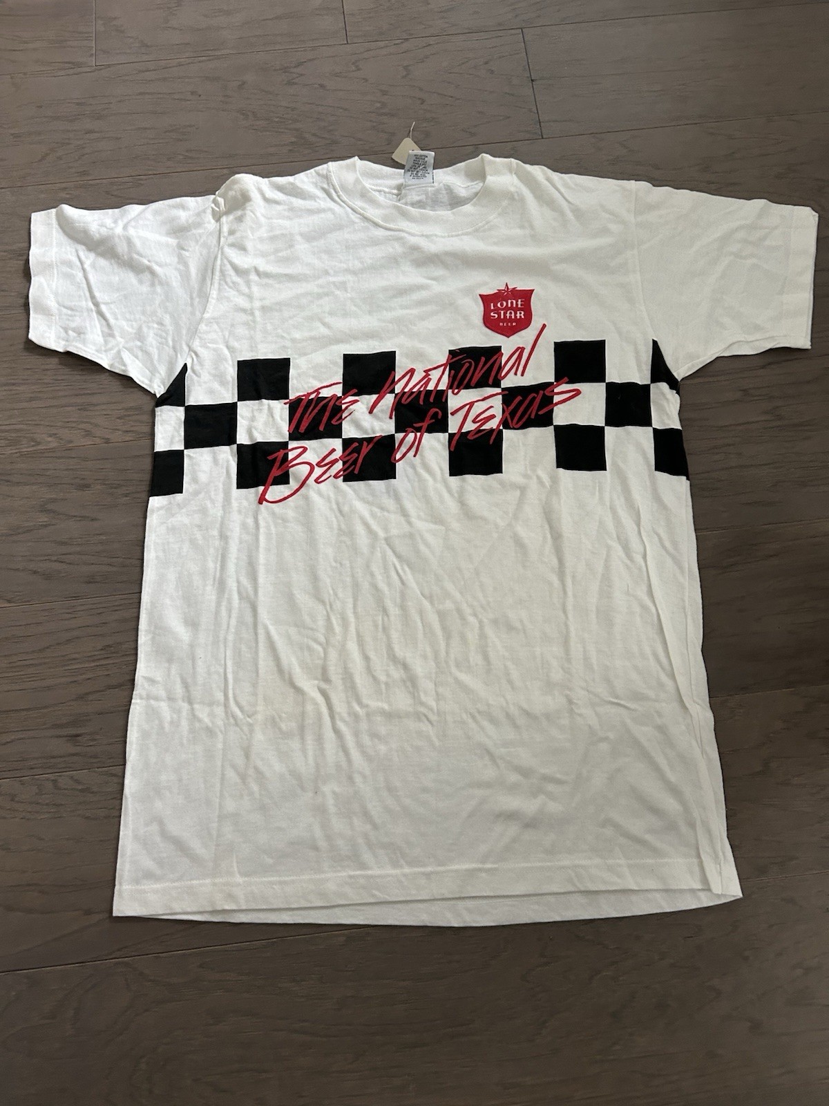 Vintage Lone Star Beer T-shirt Size Large New Texas Drinking 90s 80s Checkered