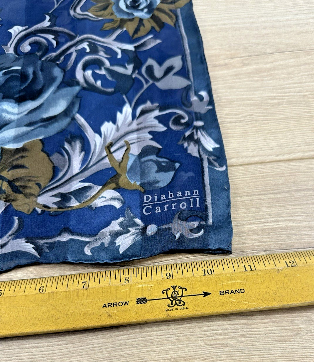Women’s Diahann Carroll 100% Silk Navy Brown Floral Scarf 11” X 58”