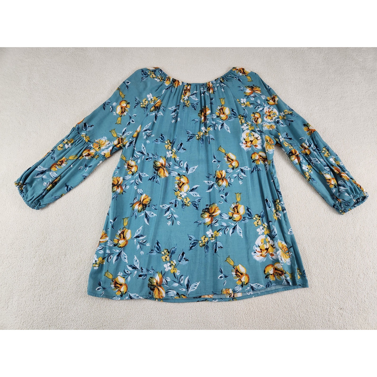 New Brina & Em Stitch Fix 3/4 Sleeve Teal Floral Blouse Size Medium Fall