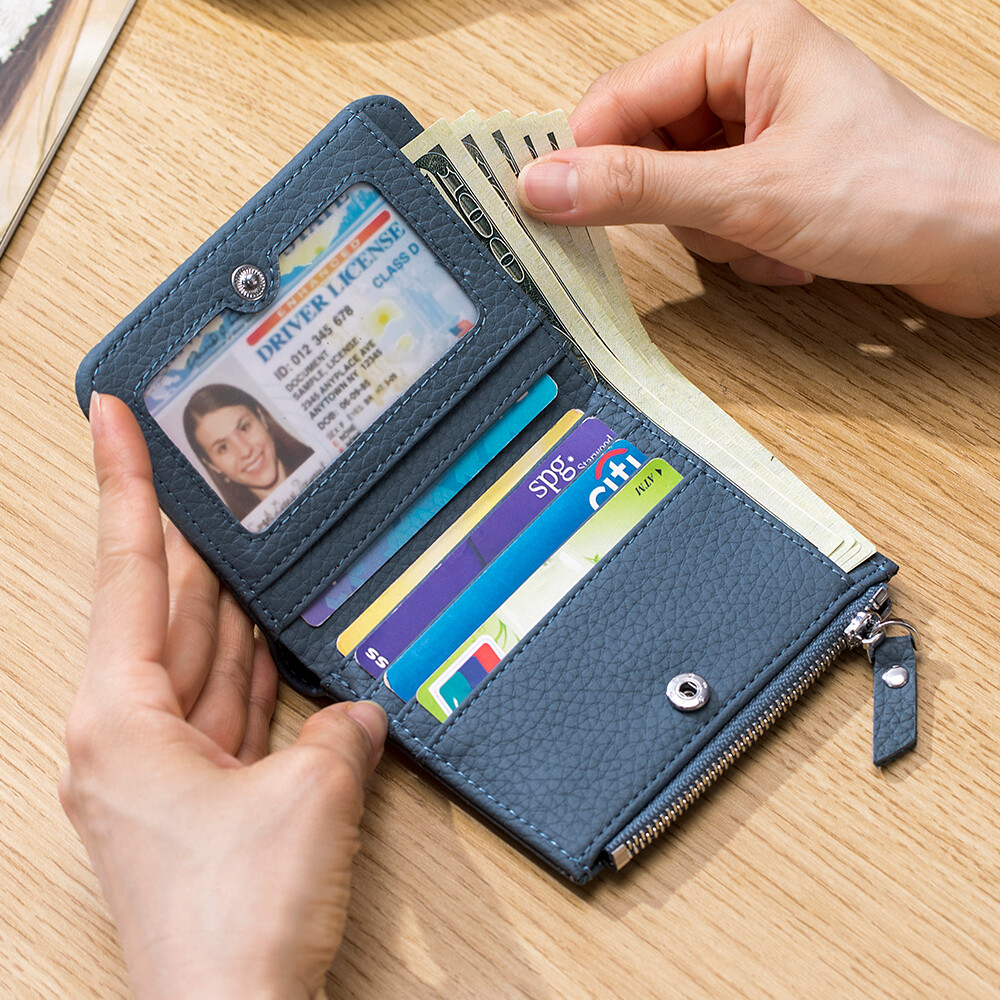 Women Real Leather Wallet RFID Blocking Small Compact Credit Card Holder Purse