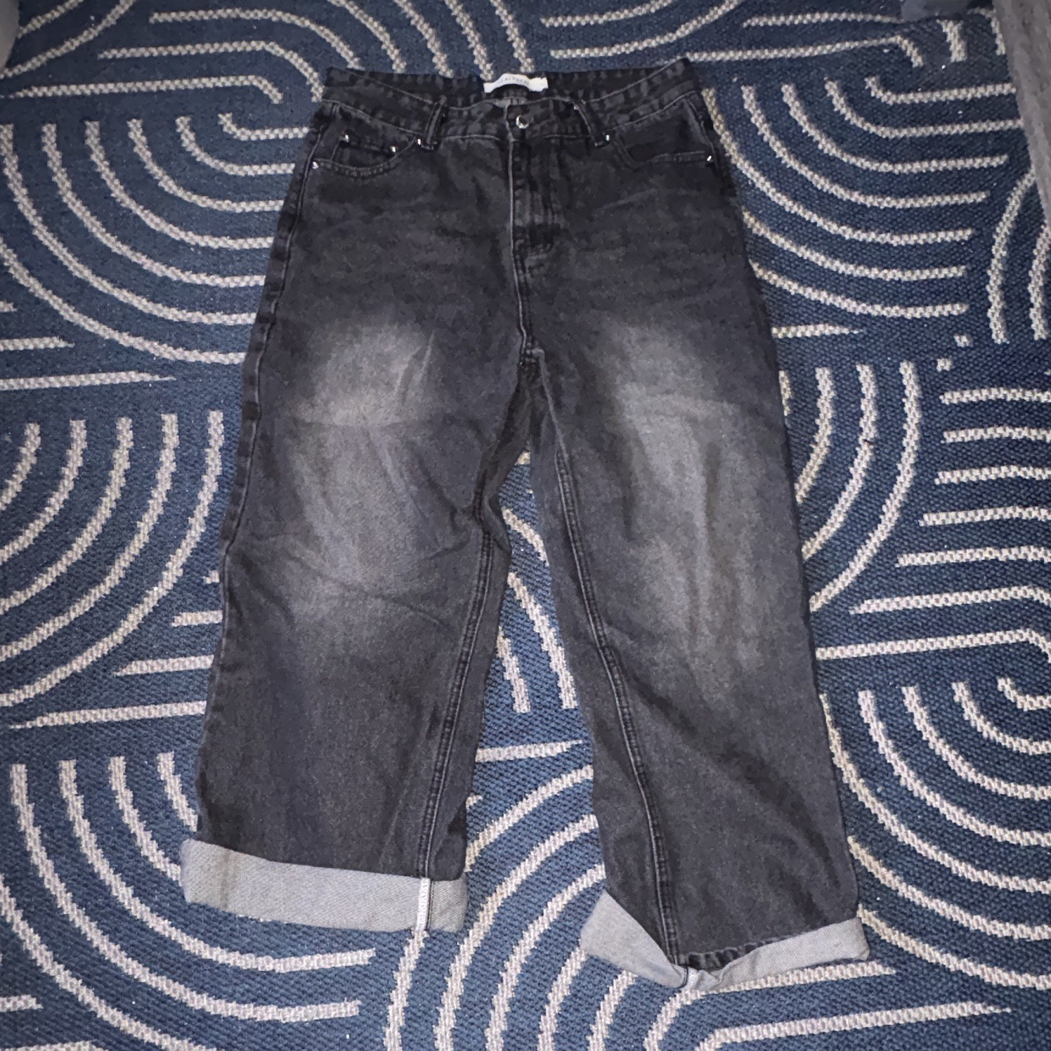 Men’s Black Dark Wash Denim Jeans Straight Fit Mid Rise Button 5-Pocket