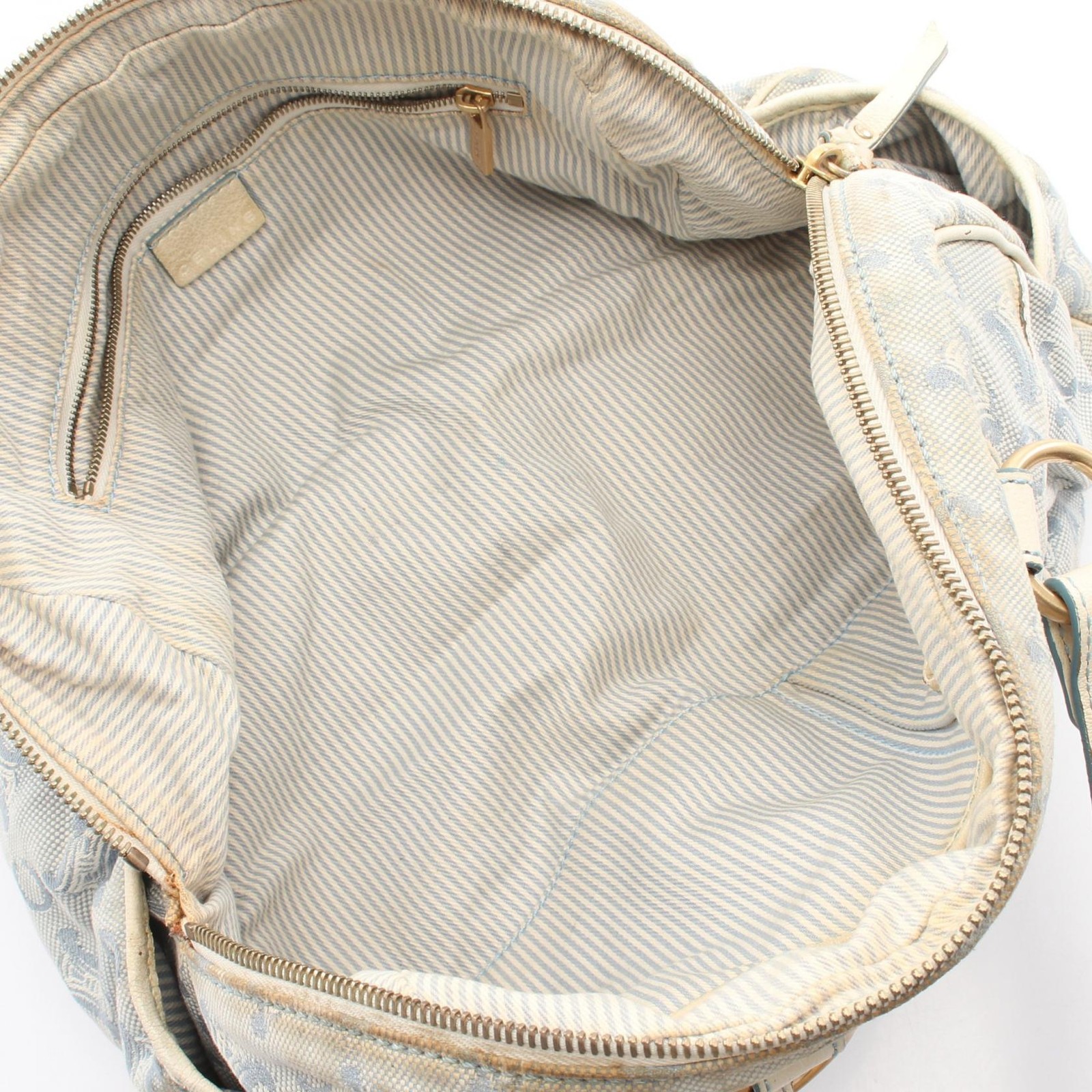CELINE C Macadam Shoulder Handbag canvas leather Blue White Used Women