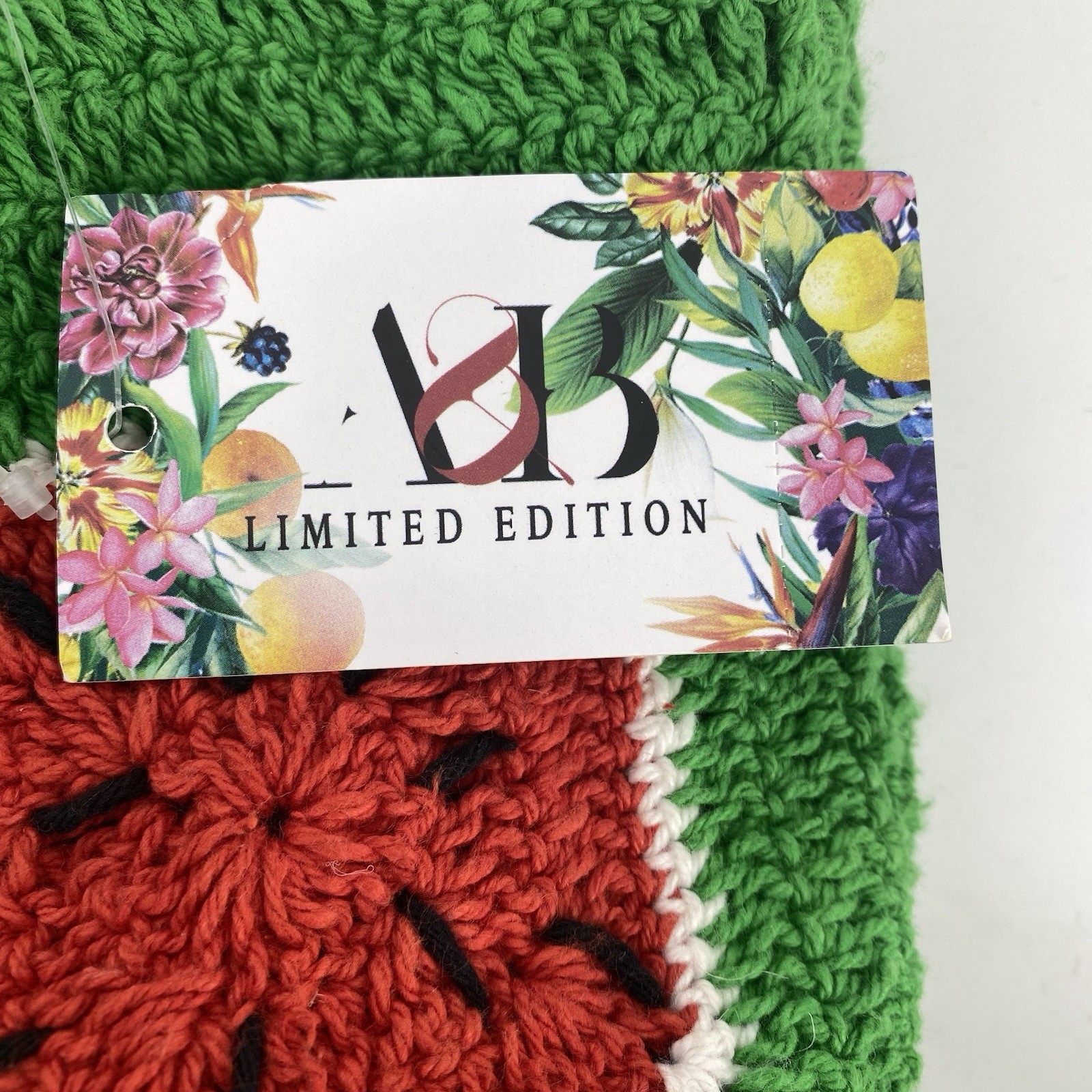 A & B Crochet Granny Square Green Red Black Watermelon Tote Bag NWT