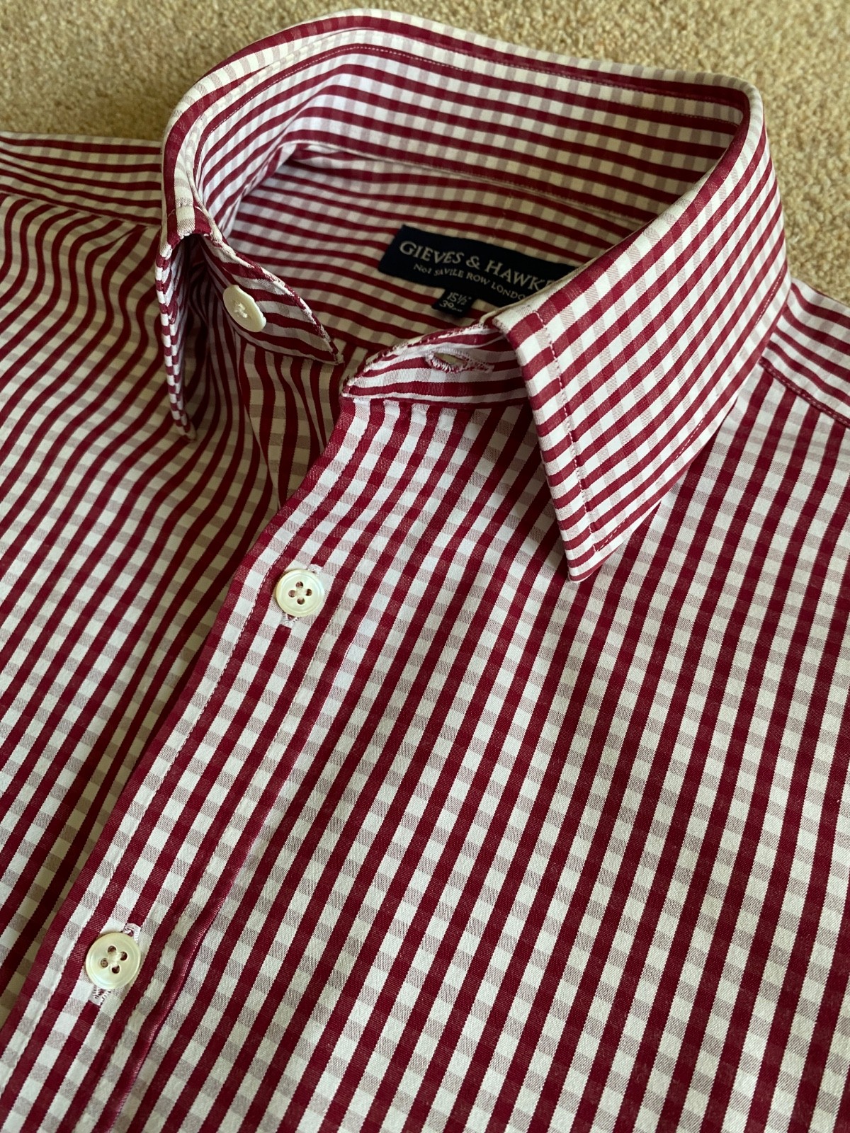 GIEVES & HAWKES RASBERRY GINGHAM DOUBLE CUFF SHIRT 15.5 15 1/2