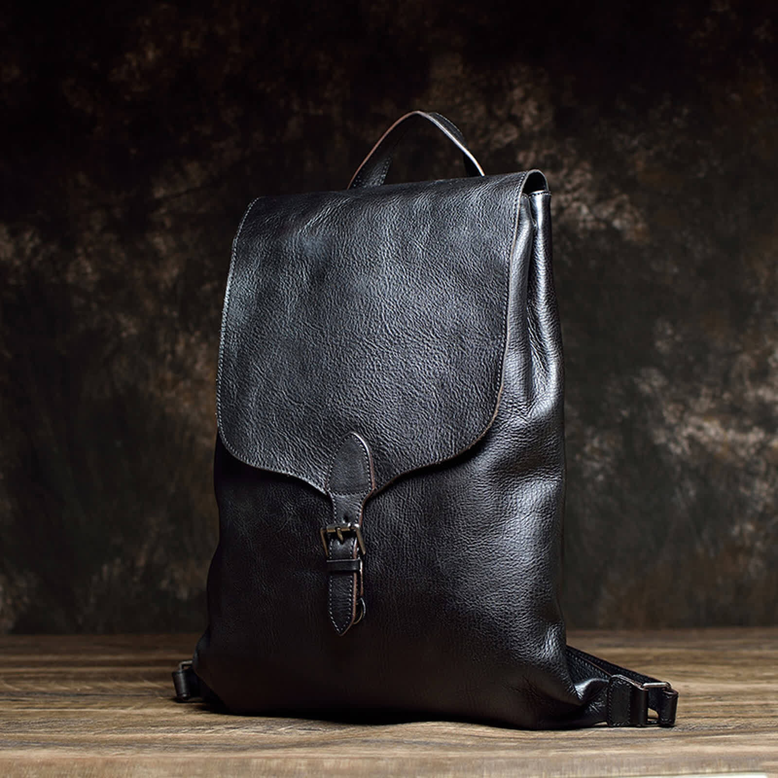 Erivis Brown Leather Backpack Women Vertical Zipper Pockets Durable