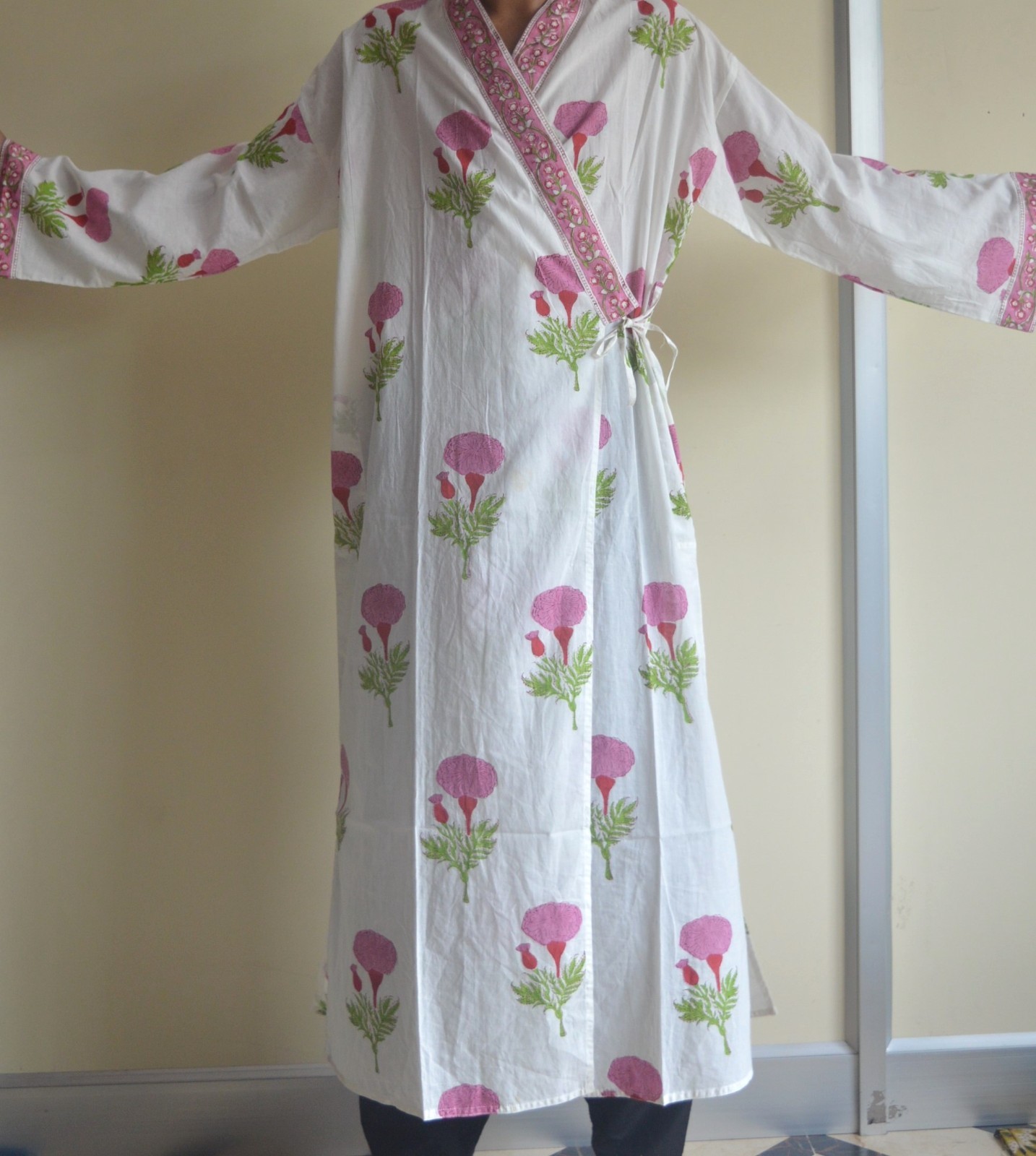 100% TARRIF FREE✅0% CHARGE Hand Block Japanese Kimono 100%Cotton Dress KM-34*