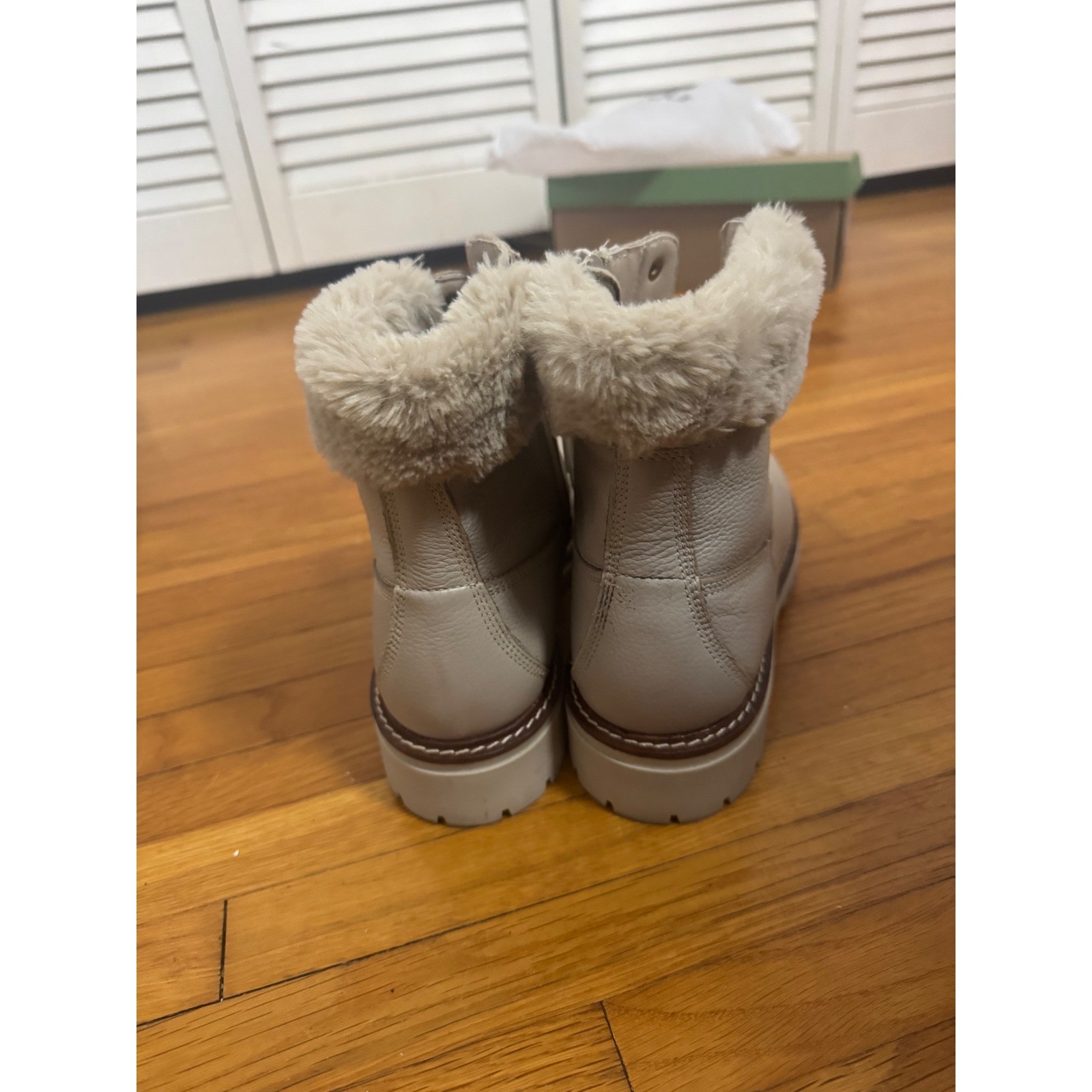 Alberto Torresi Women Light Grey Leather Faux Fur Trim Lace Up Combat Boots 40