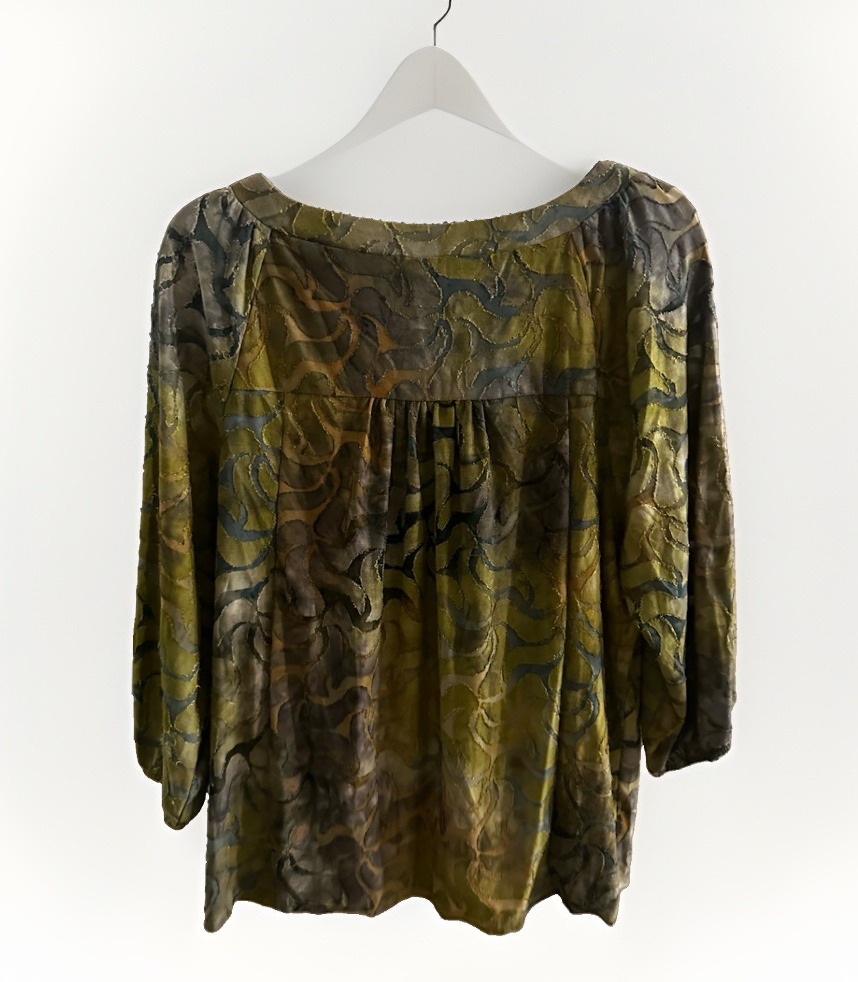 Oliver by Escio Women’s XL Green/Brown Floral 3/4 Sleeve Pullover Blouse