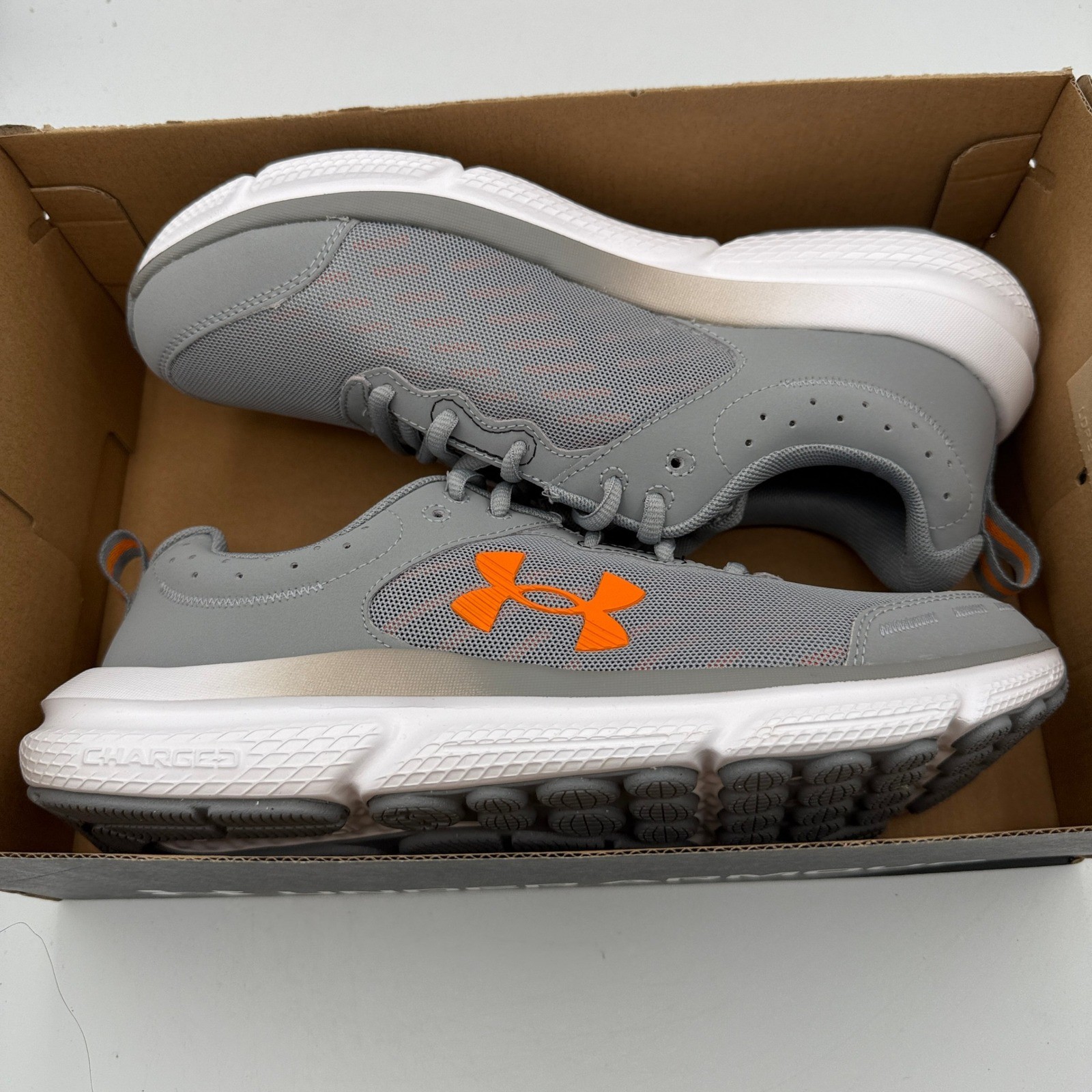 Under Armour Charged Assert 10 Shoes Mens 8.5 Grey Orange Running 3026175-105