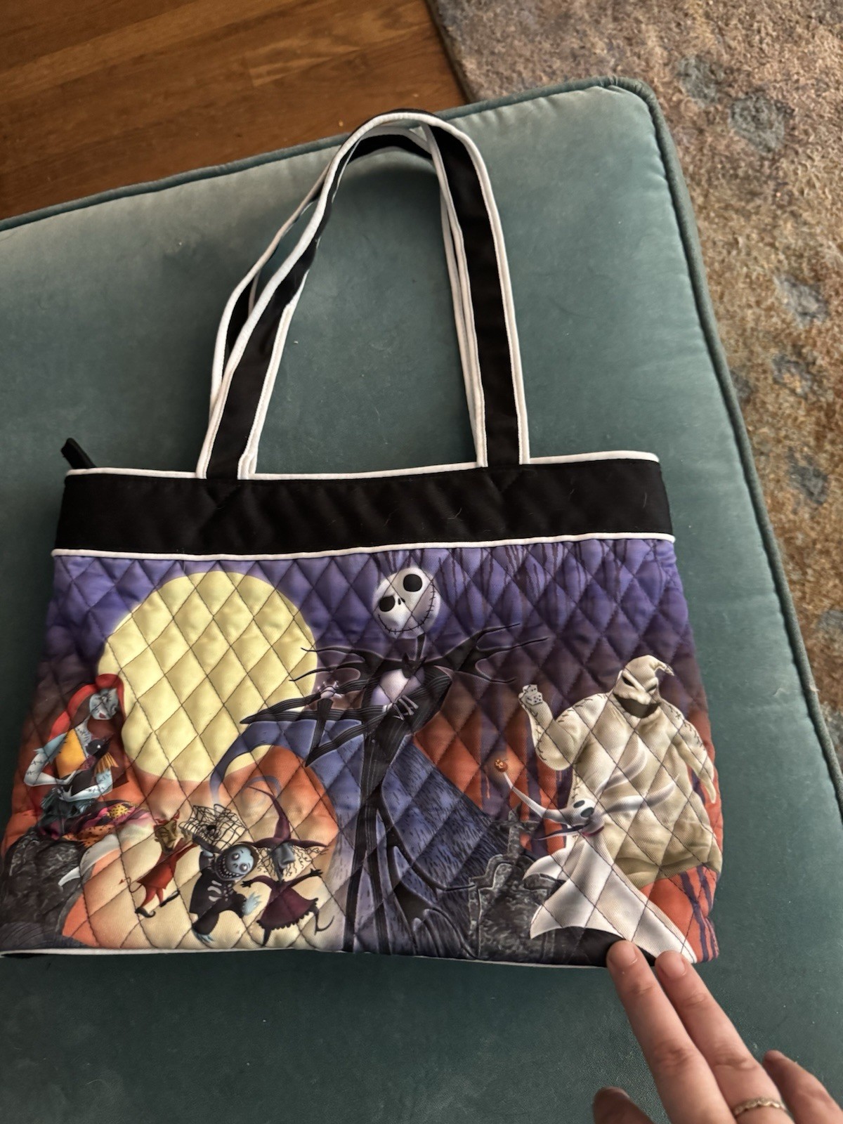 Nightmare before Christmas Graphic Print Tote Bag, Zip Top, Lined, Bag Charm