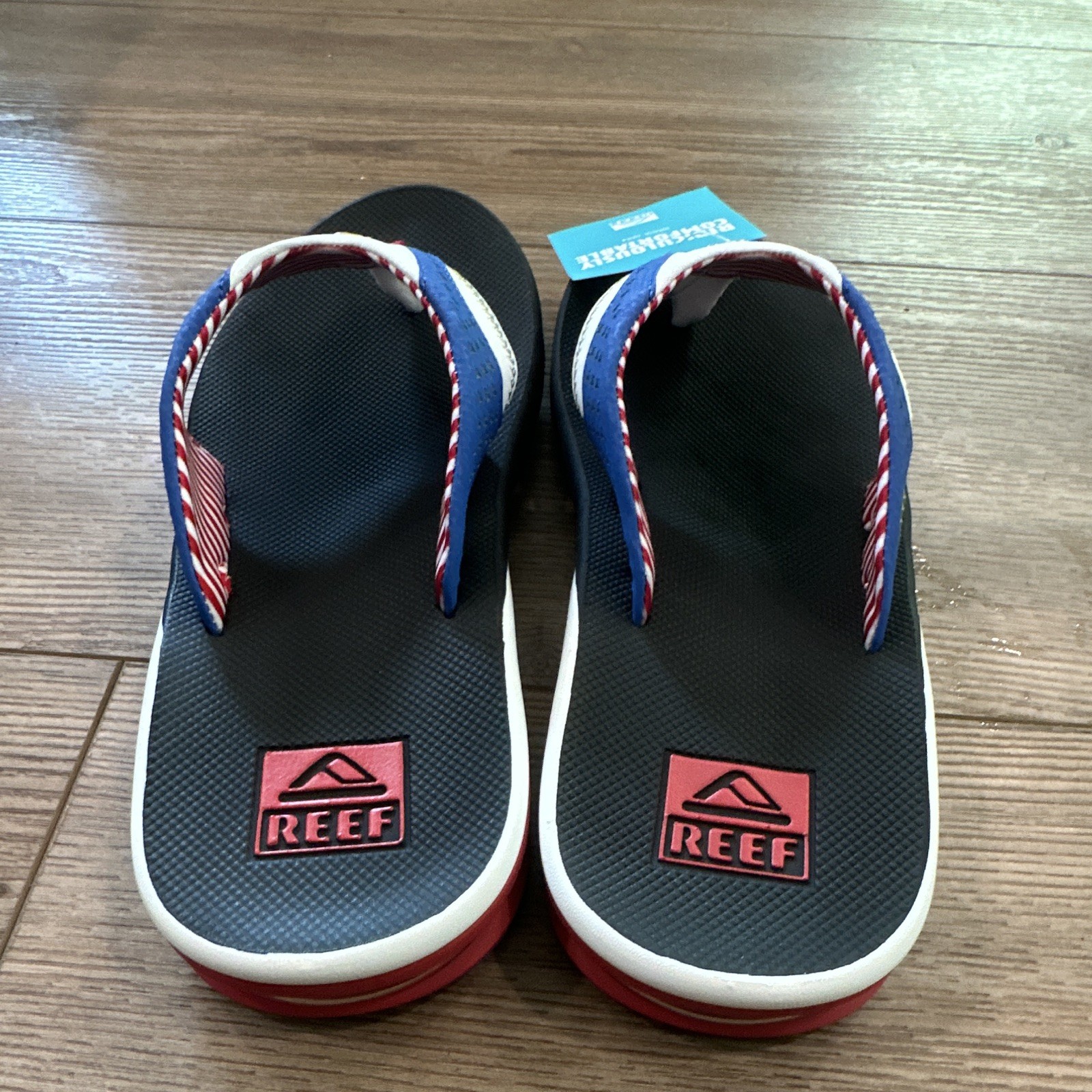 Reef Fanning Bottle Opener Flip Flop Sandals USA Stars Black/Blue/Red US 10