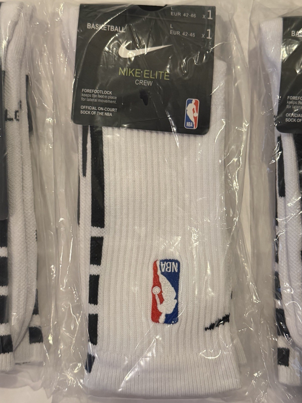 Nike NBA Elite DRI-FIT White Socks 3 Pair Large