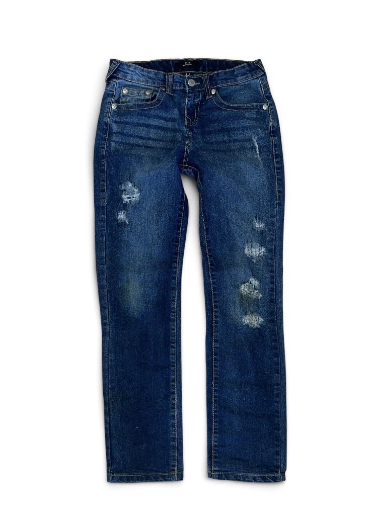 True Religion Girls GENO RELAXED SLIM Dark Blue Distressed Denim Jeans Size 16