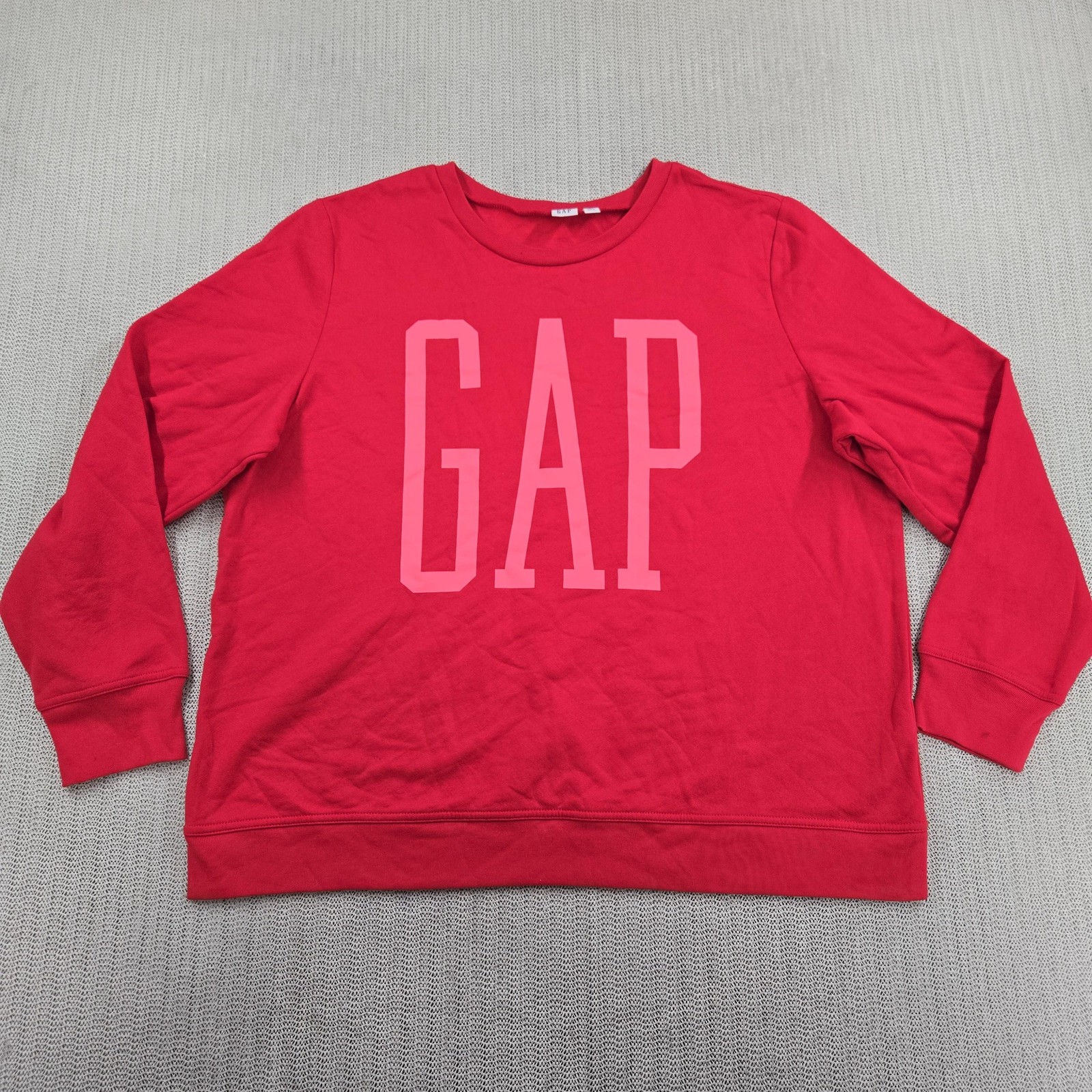 Gap Sweatshirt Womens XL Red Logo Graphic Fleece Pullover Crewneck Long Sleeve