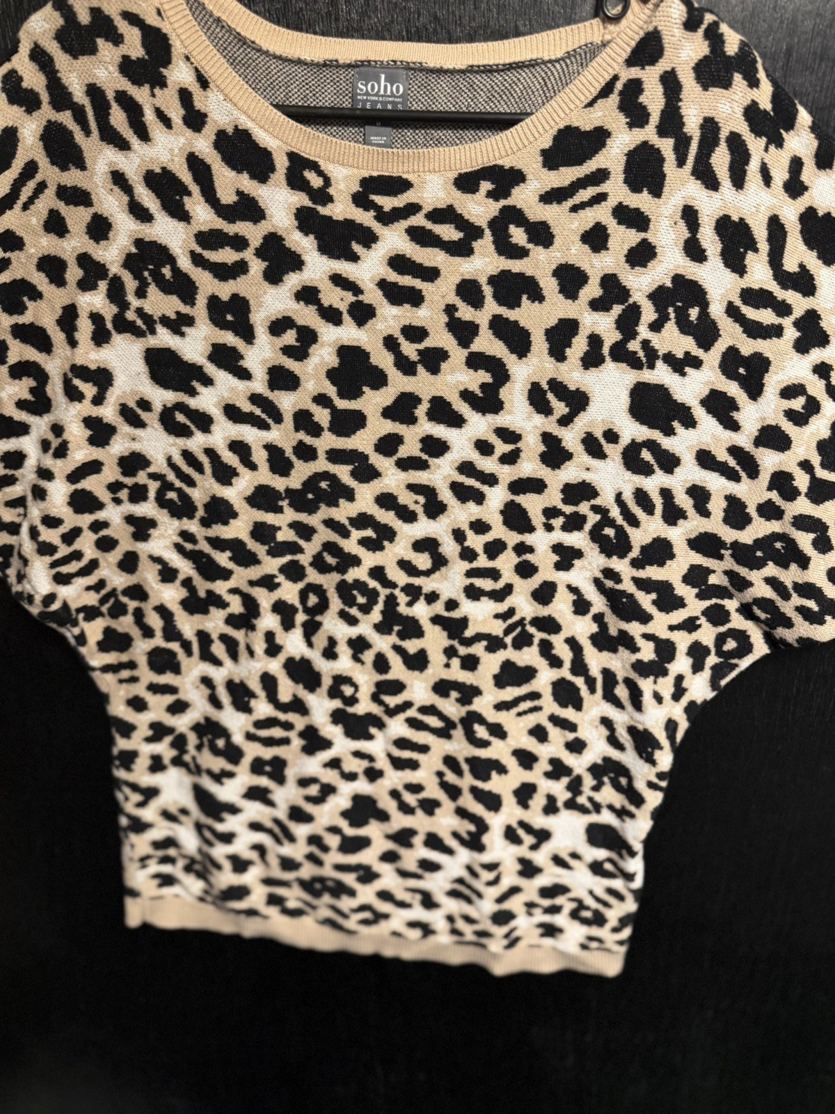 Vintage Womens Leopard Print “ Soho Jeans “ Half Sleeve Top Size M Y2K Classic