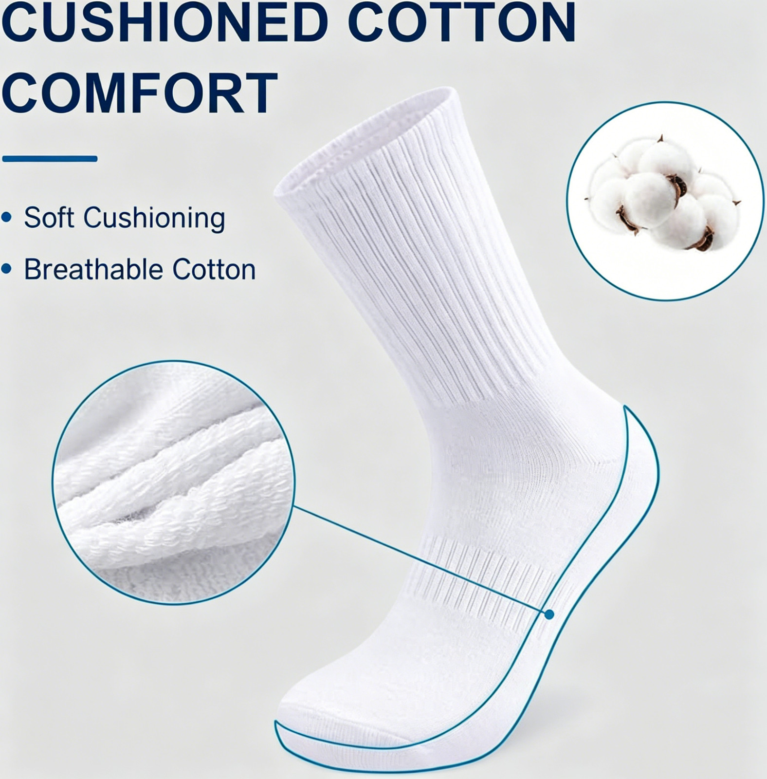 Cotton Socks, Plain Color, Regular Soft Casual, 4 Pairs