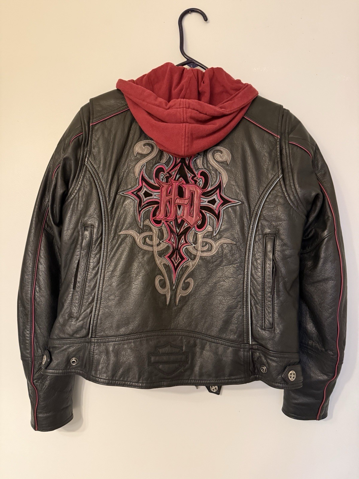 Harley Davidson Womens Barchetta Black Leather 3-in-1 Jacket Hoodie S 97169-10VW