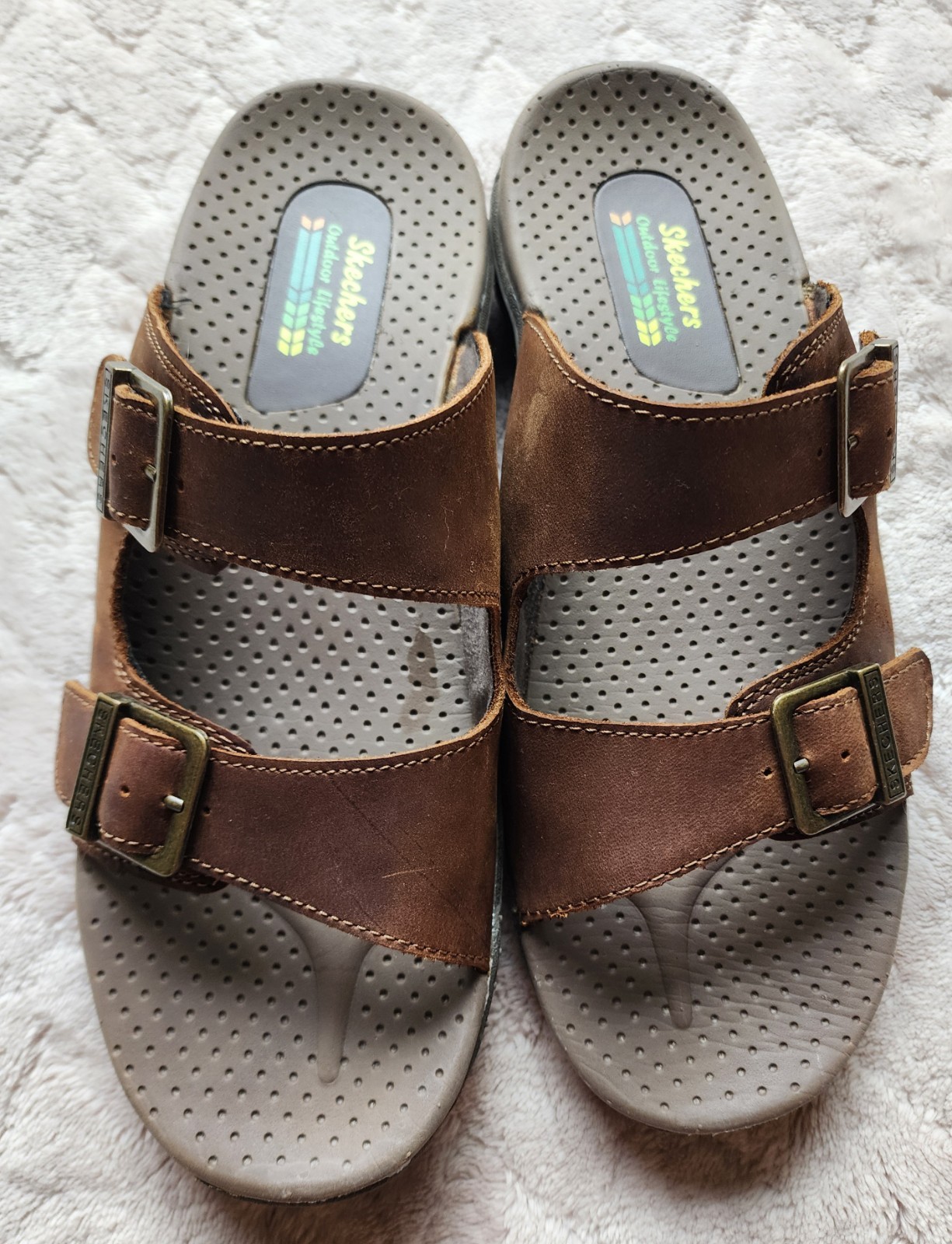 Skechers Reggae Jammin Brown Leather Slip On Womens Sandals 10