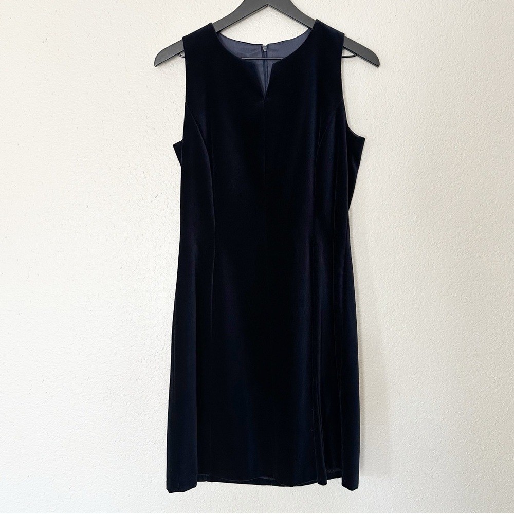 Laura Ashley Velvet Sleeveless Dress Size 8 Navy Classic Holiday Party Cocktail