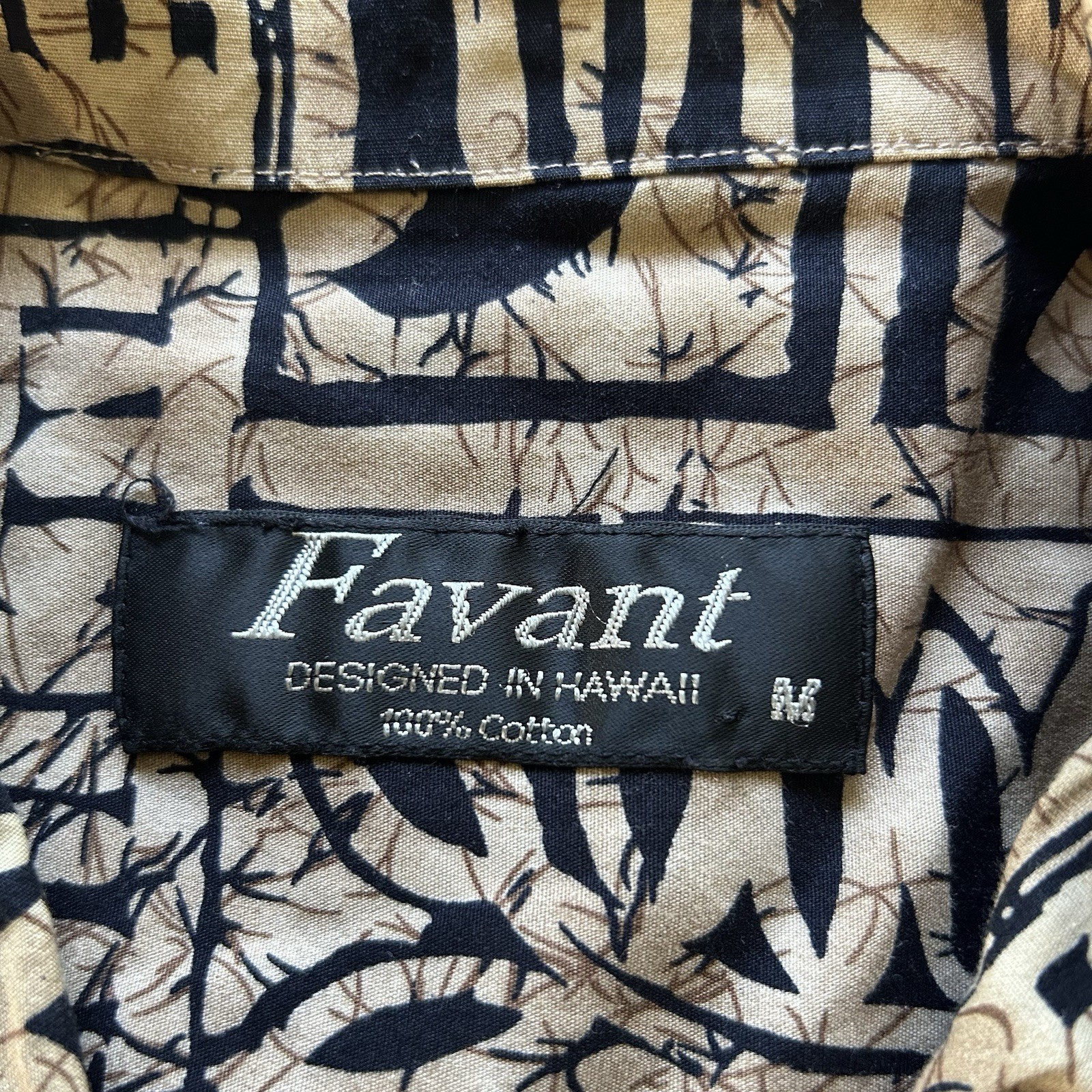Favant Hawaiian Aloha Shirt Mens M Tapa Honu Fish Pattern Matched Pocket Cotton